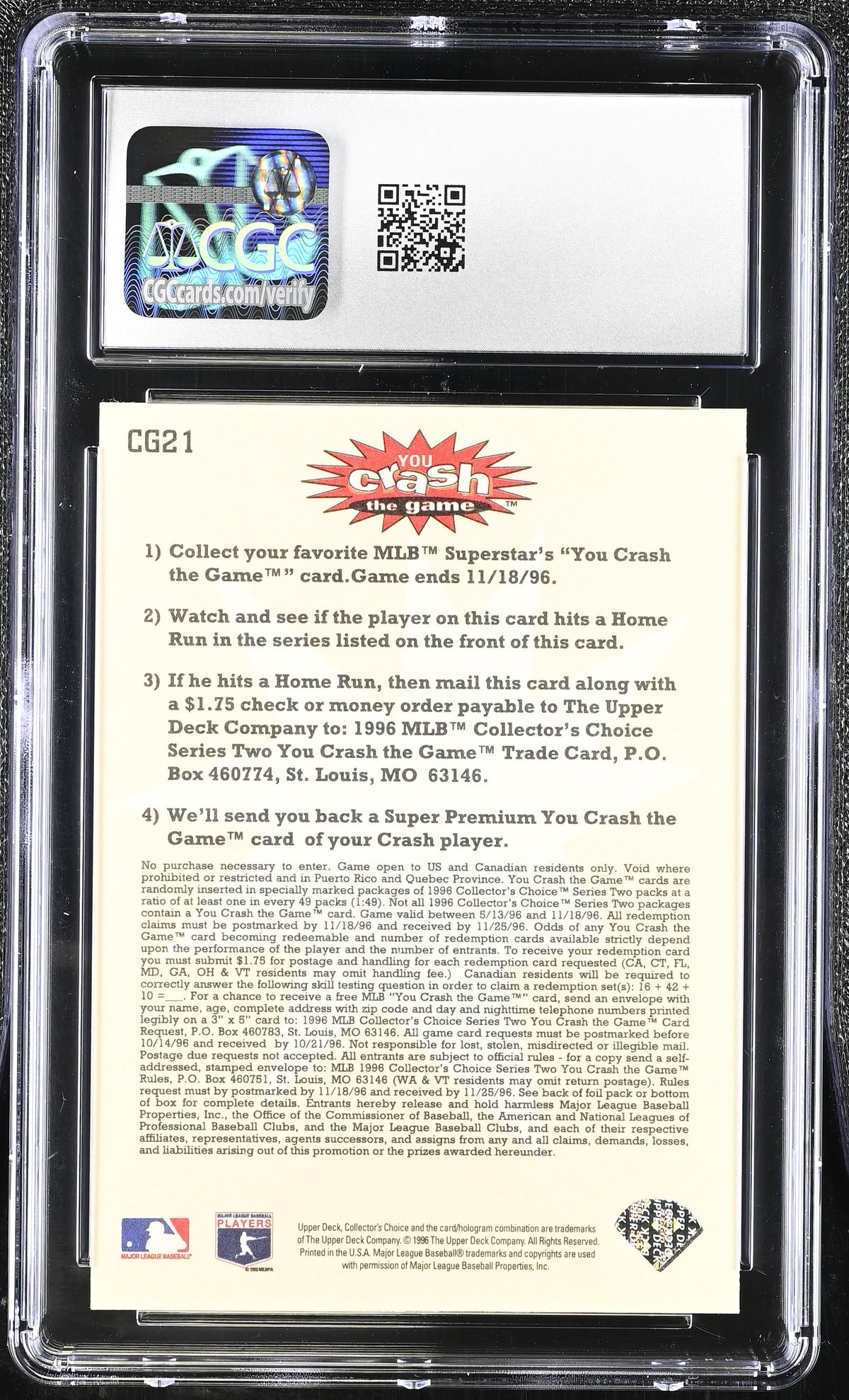 1996 Collector's Choice Crash The Game Mike Piazza Gold #CG21 CGC 10 Dodgers