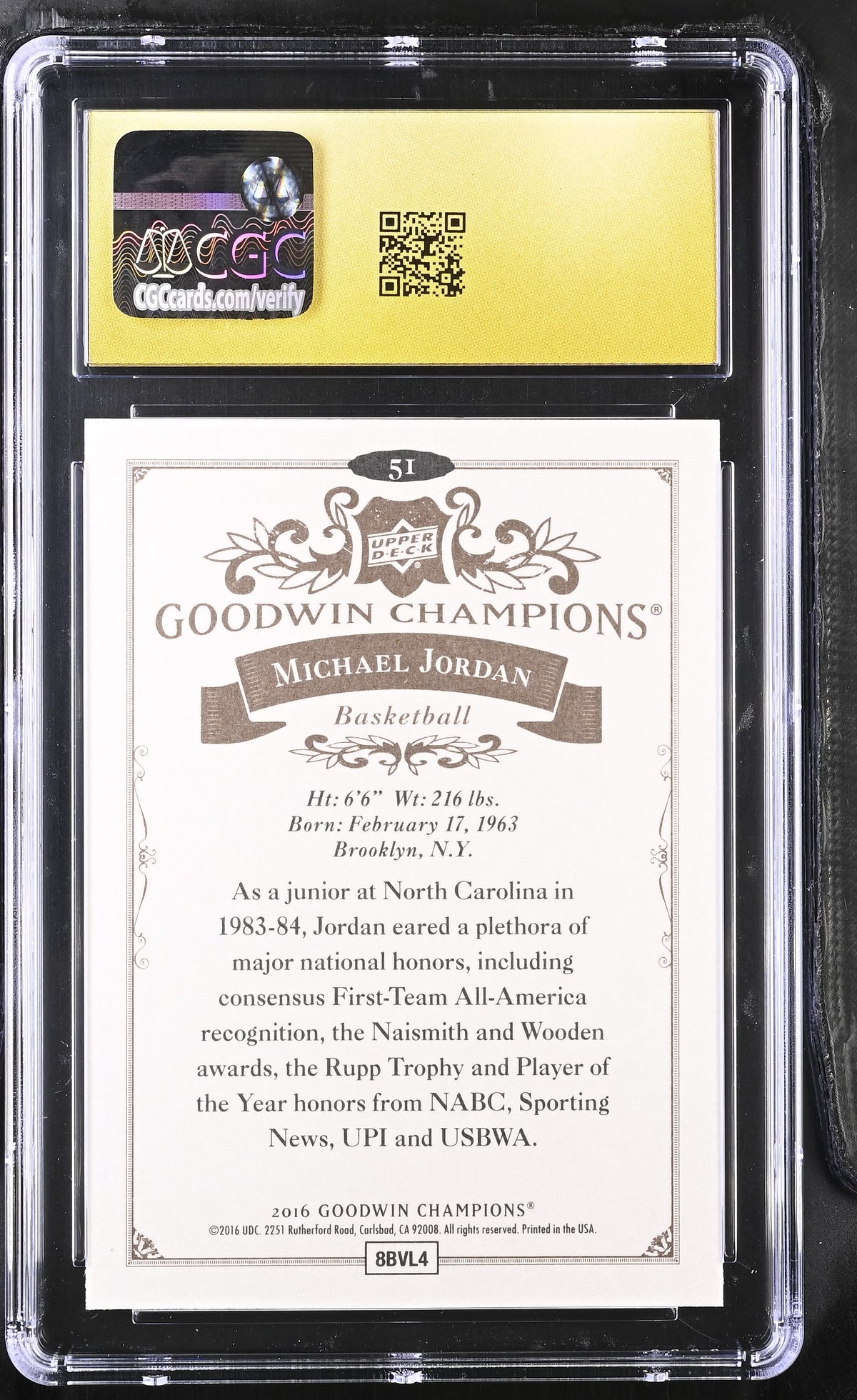 2016 Upper Deck Goodwin Champions Michael Jordan #51 CGC 10 Pristine