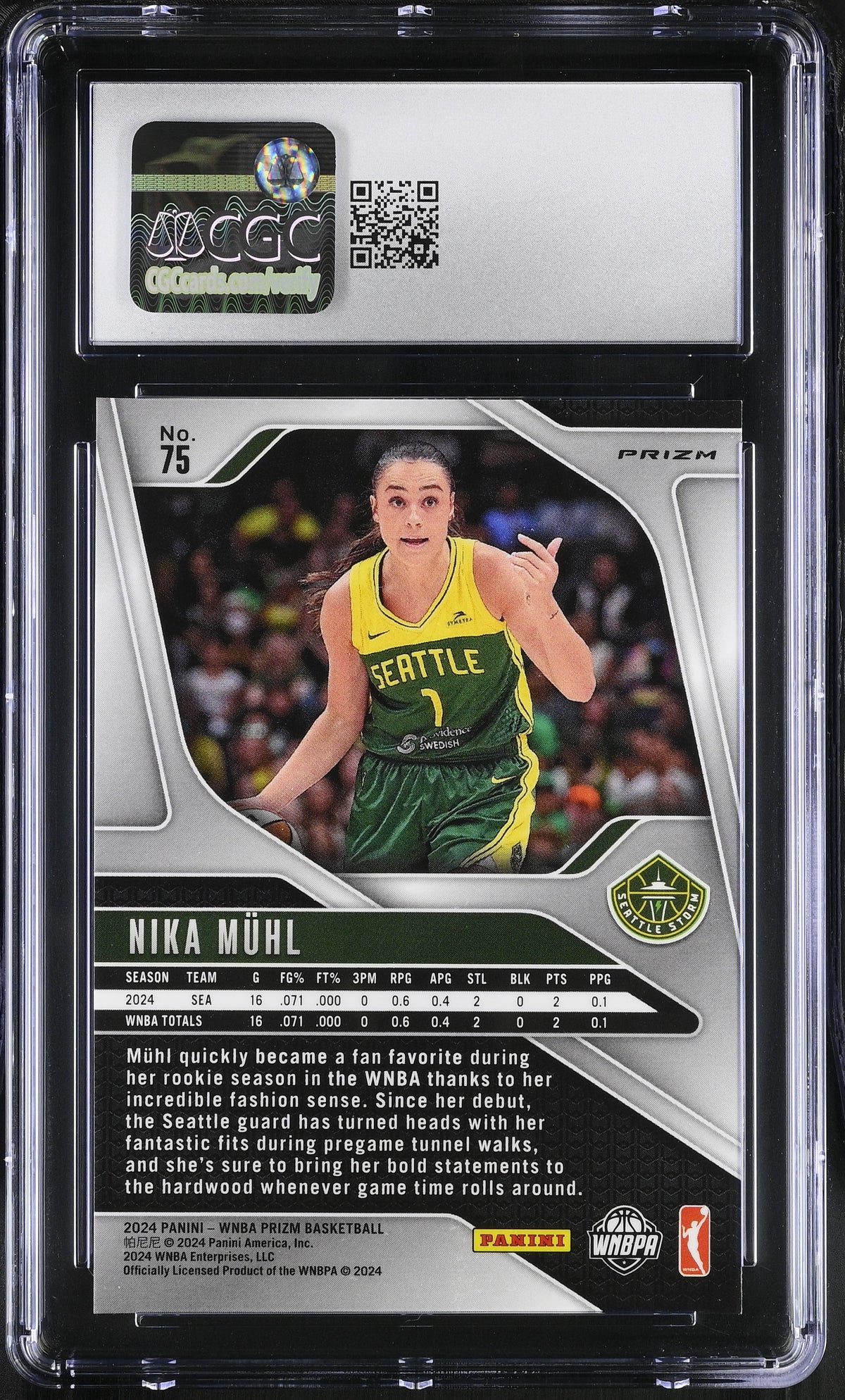 2024 Panini Prizm WNBA Nika Muhl Green Rookie #75 CGC 9.5 Seattle Storm