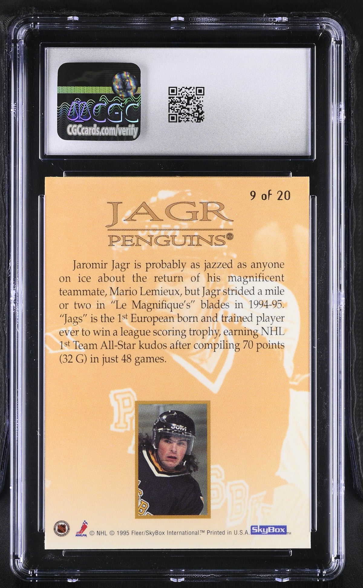 1995-96 Skybox Emotion Jaromir Jagr Xcited #9 CGC 9.5 Pittsburgh Penguins