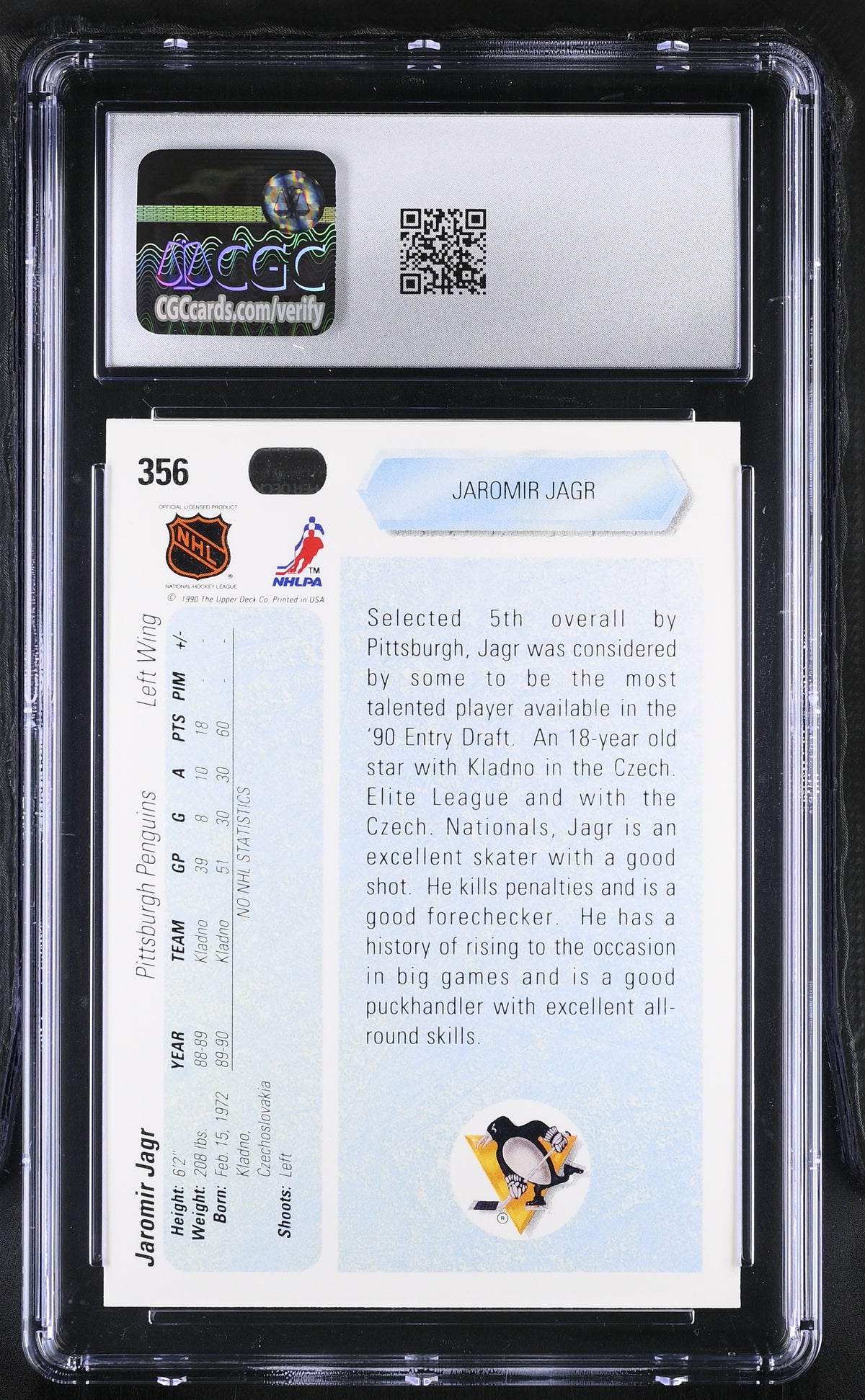 1990-91 Upper Deck Jaromir Jagr Rookie #356 CGC 9 Pittsburgh Penguins