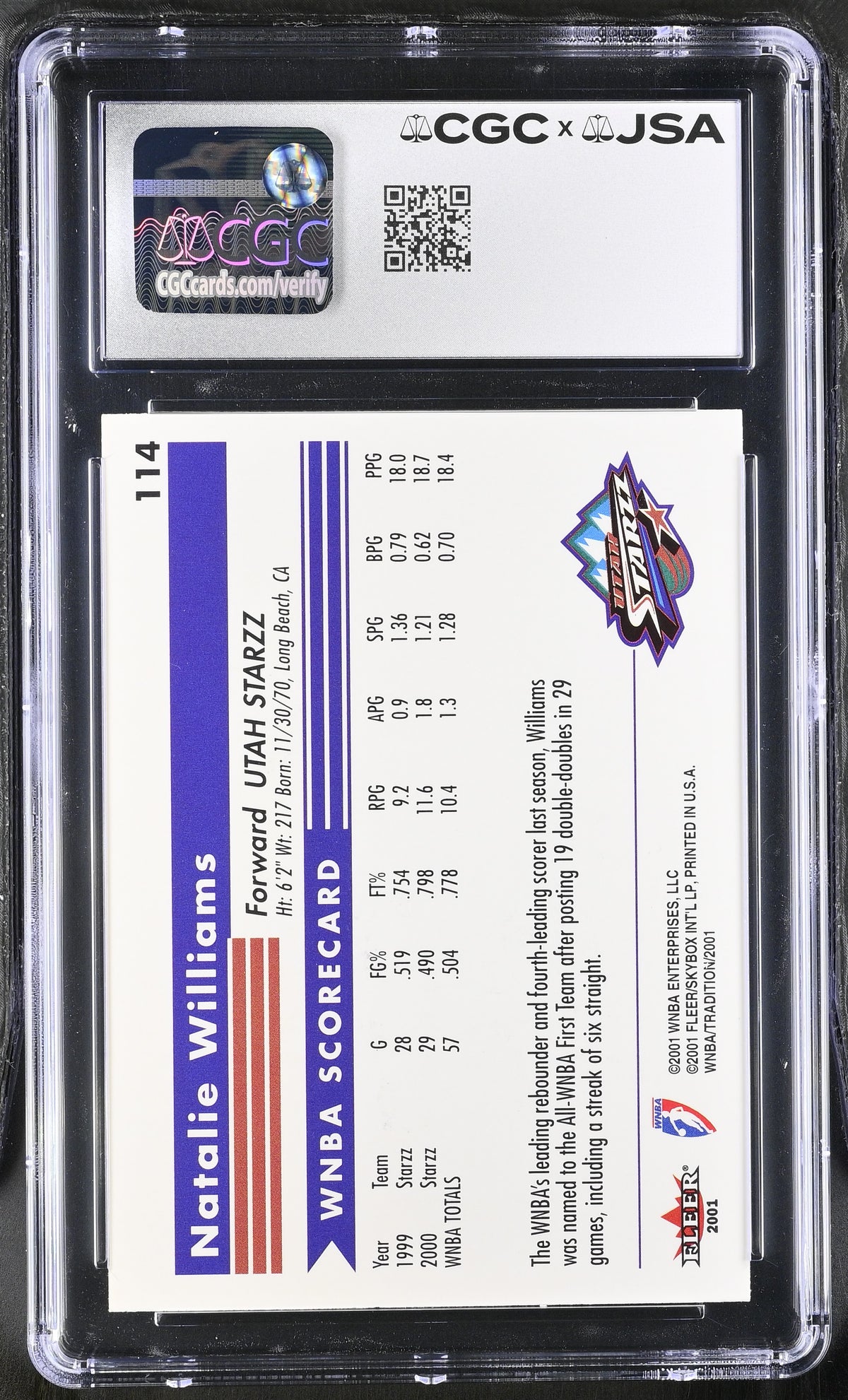 2001 Fleer Tradition WNBA Natalie Williams Auto Autograph CGC Authentic Starzz