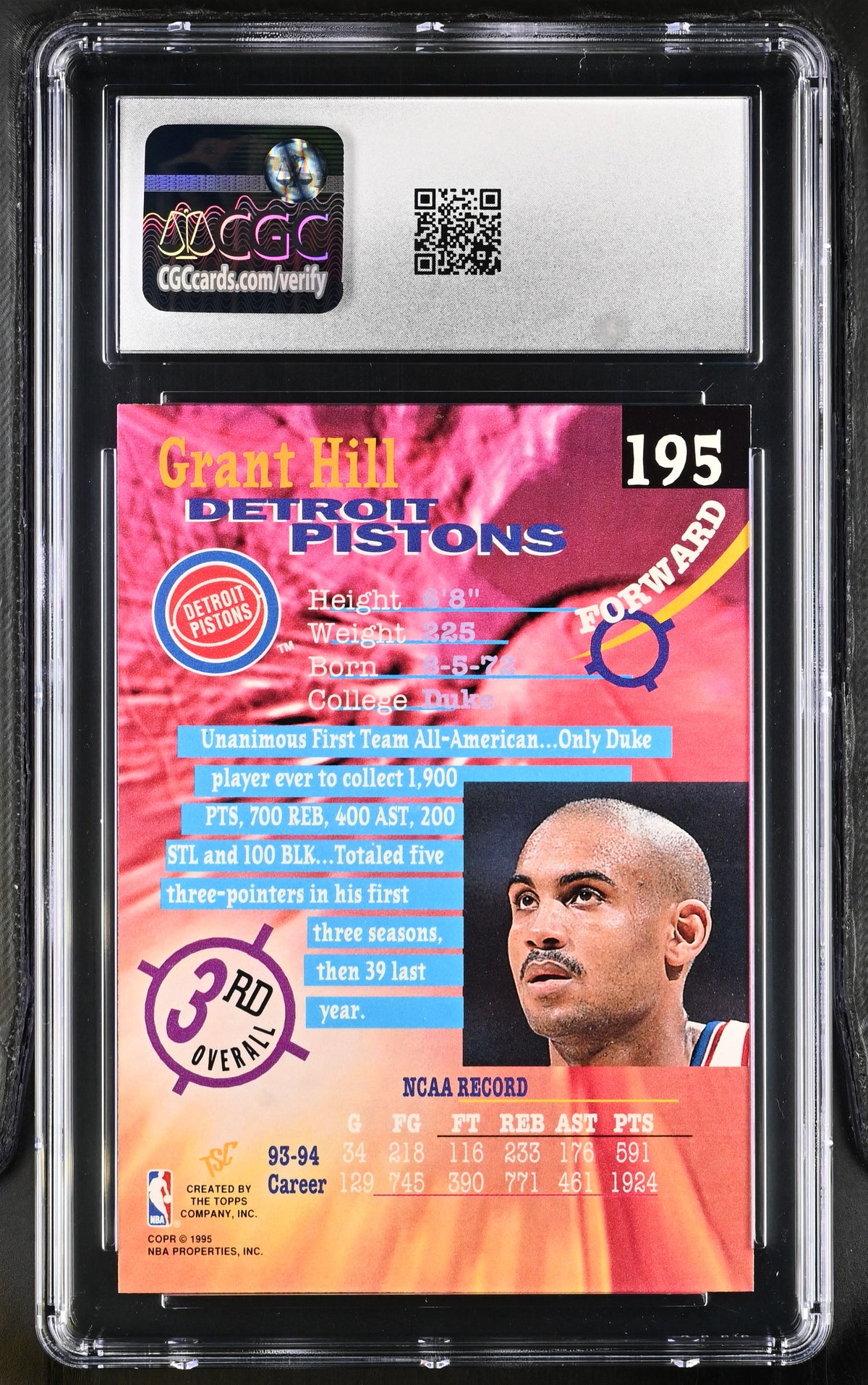 1994-95 Stadium Club Grant Hill Rookie #195 CGC 9.5 Detroit Pistons