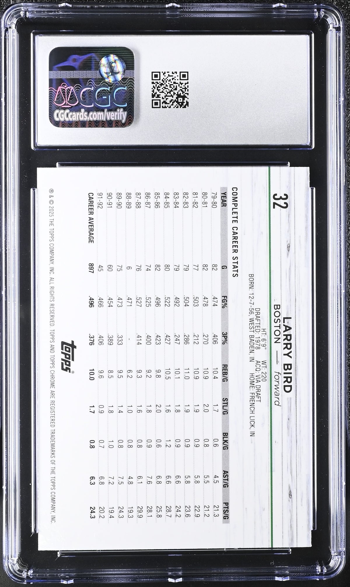 2024-25 Topps Chrome Sapphire Larry Bird #32 CGC 9.5 Boston Celtics