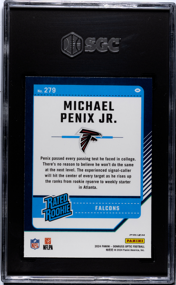 2024 Donruss Optic Michael Penix JR Purple Shock Prizm Rookie 279 SGC 10 Falcons