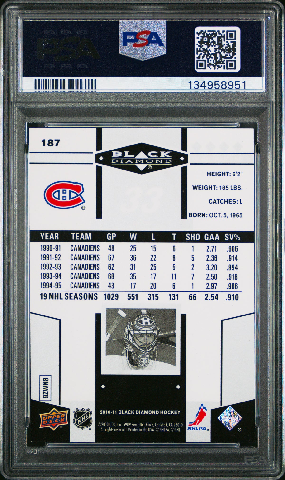 2010 Upper Deck Black Diamond Patrick Roy #187 PSA 8