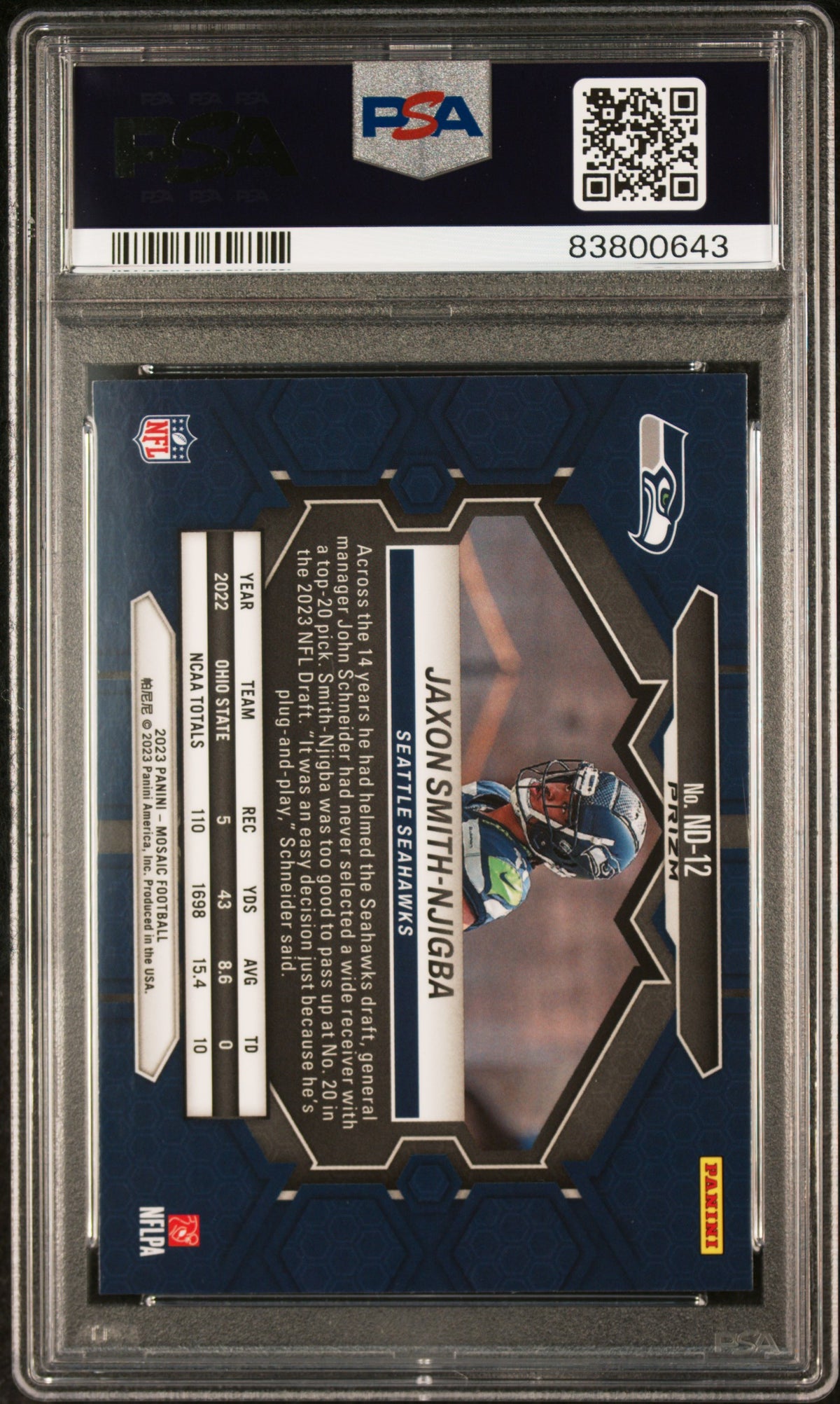 2023 Panini Mosaic NFL Debut Jaxon Smith-Njigba Honeycomb Rookie #ND12 PSA 10