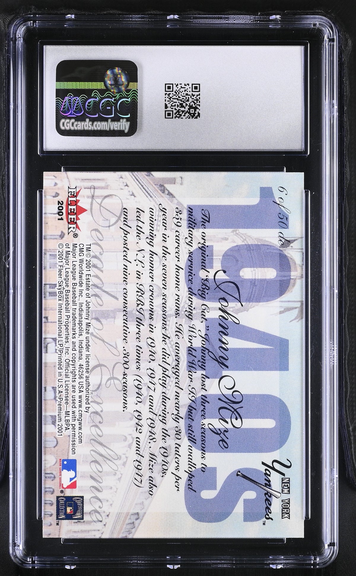 2001 Fleer Premium Johnny Mize Decades of Excellence #6de CGC 9.5 Yankees