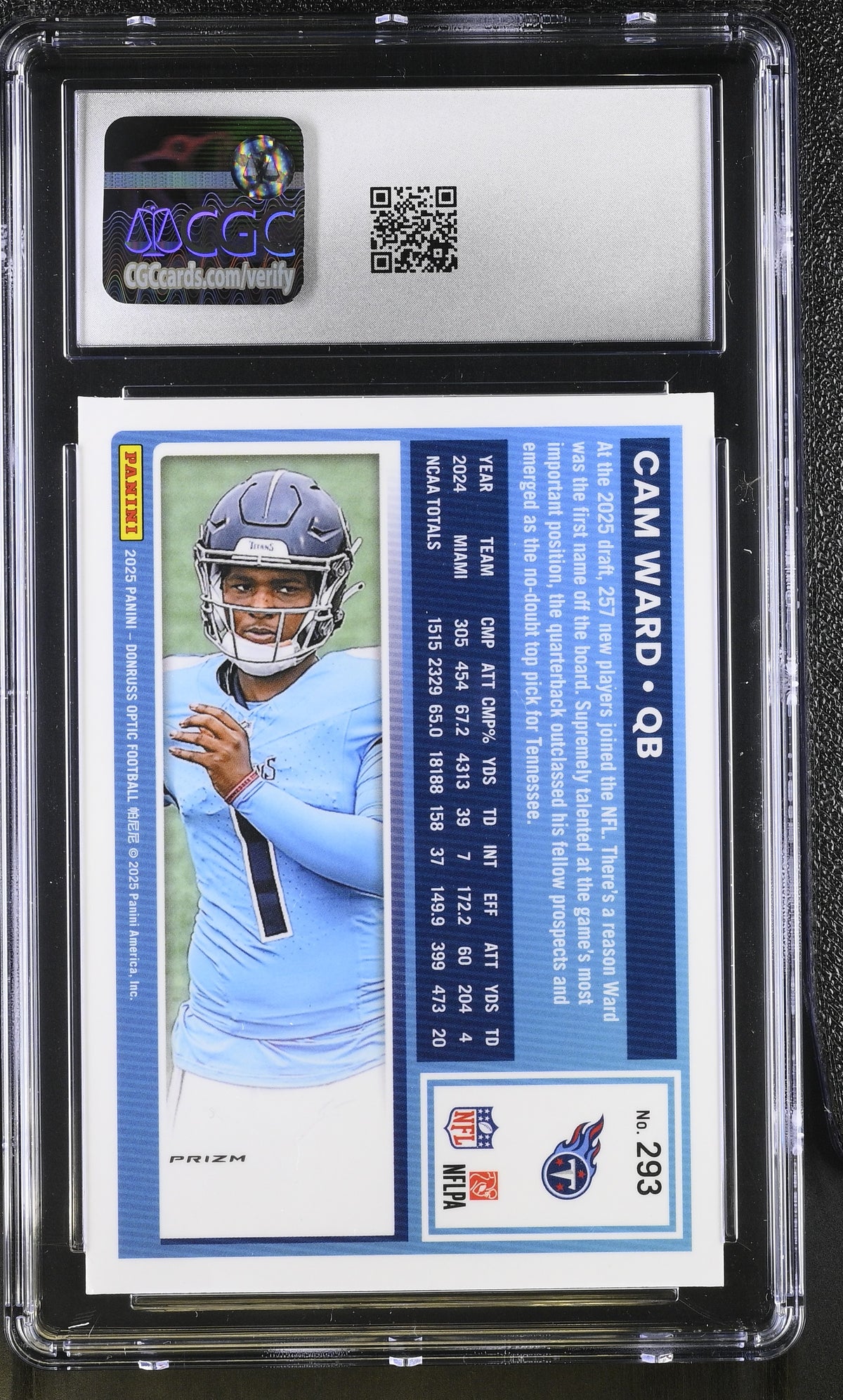2025 Donruss Optic Cam Ward Purple Shock Rookie #293 CGC 9.5 Tennessee Titans