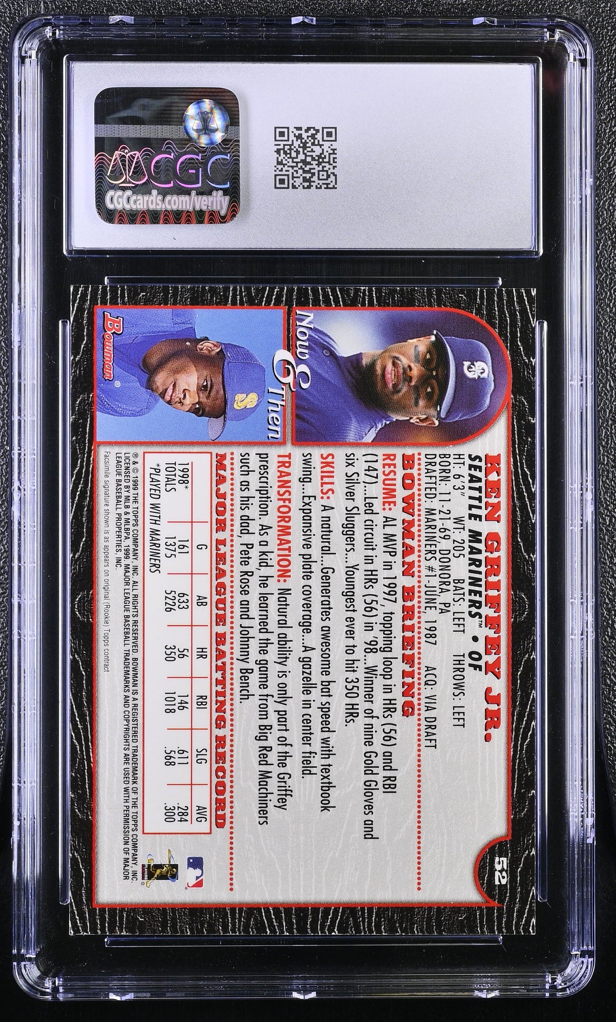 1999 Bowman Ken Griffey Jr. #52 CGC 9.5 Cincinnati Reds