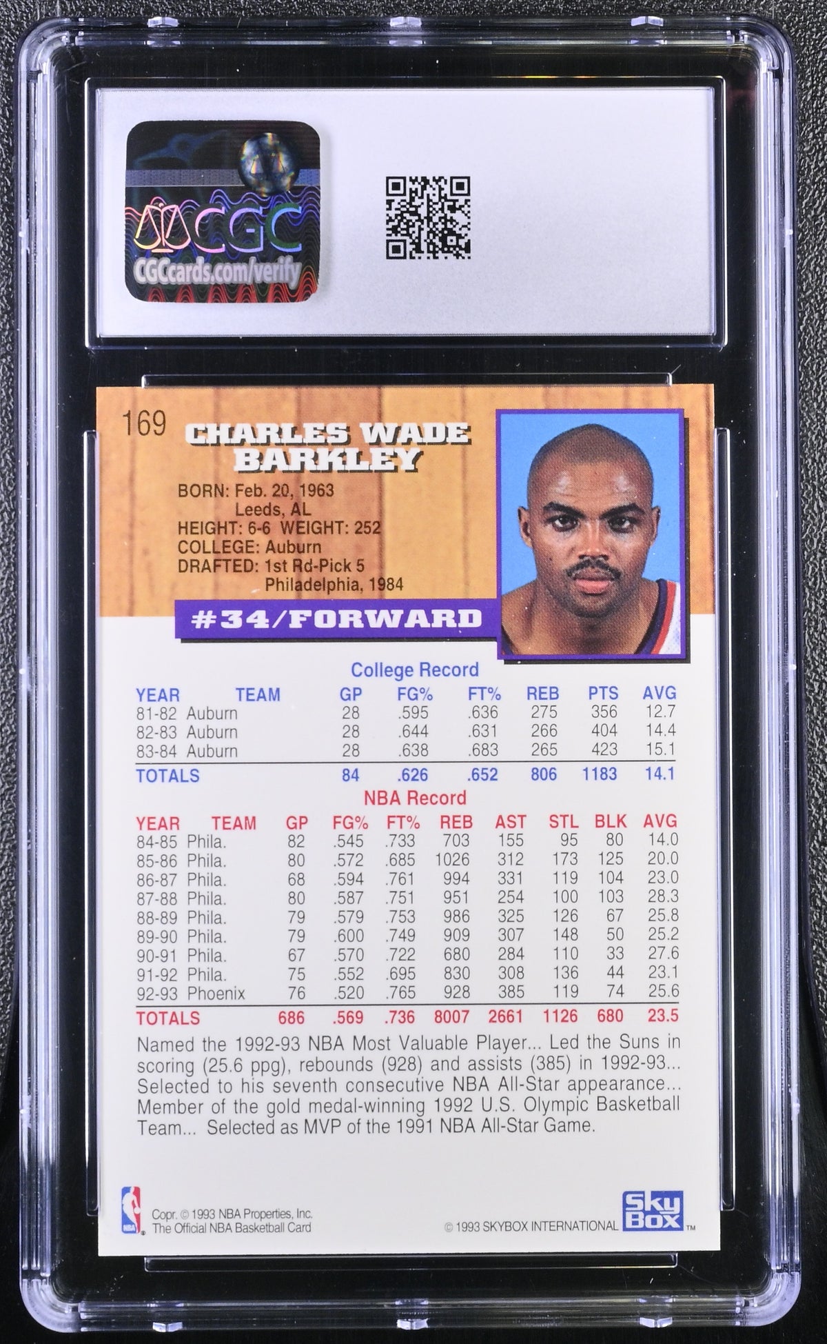 1993-94 Hoops Charles Barkley 5th Anniversary Gold #169 CGC 9.5 Phoenix Suns