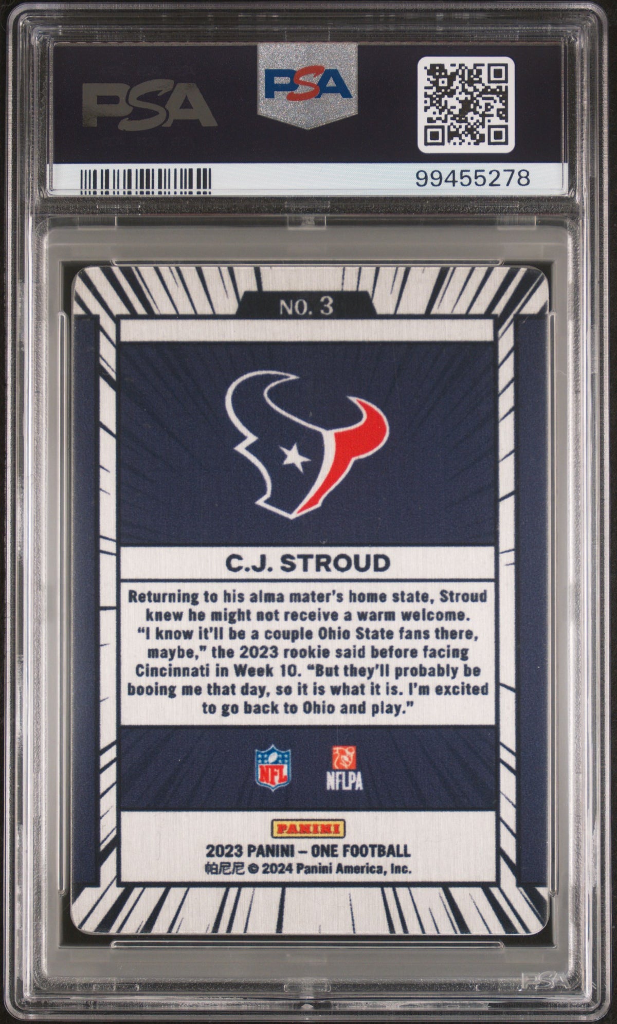 2023 Panini One Color Manga CJ Stroud Rookie #3 PSA 8 Houston Texans