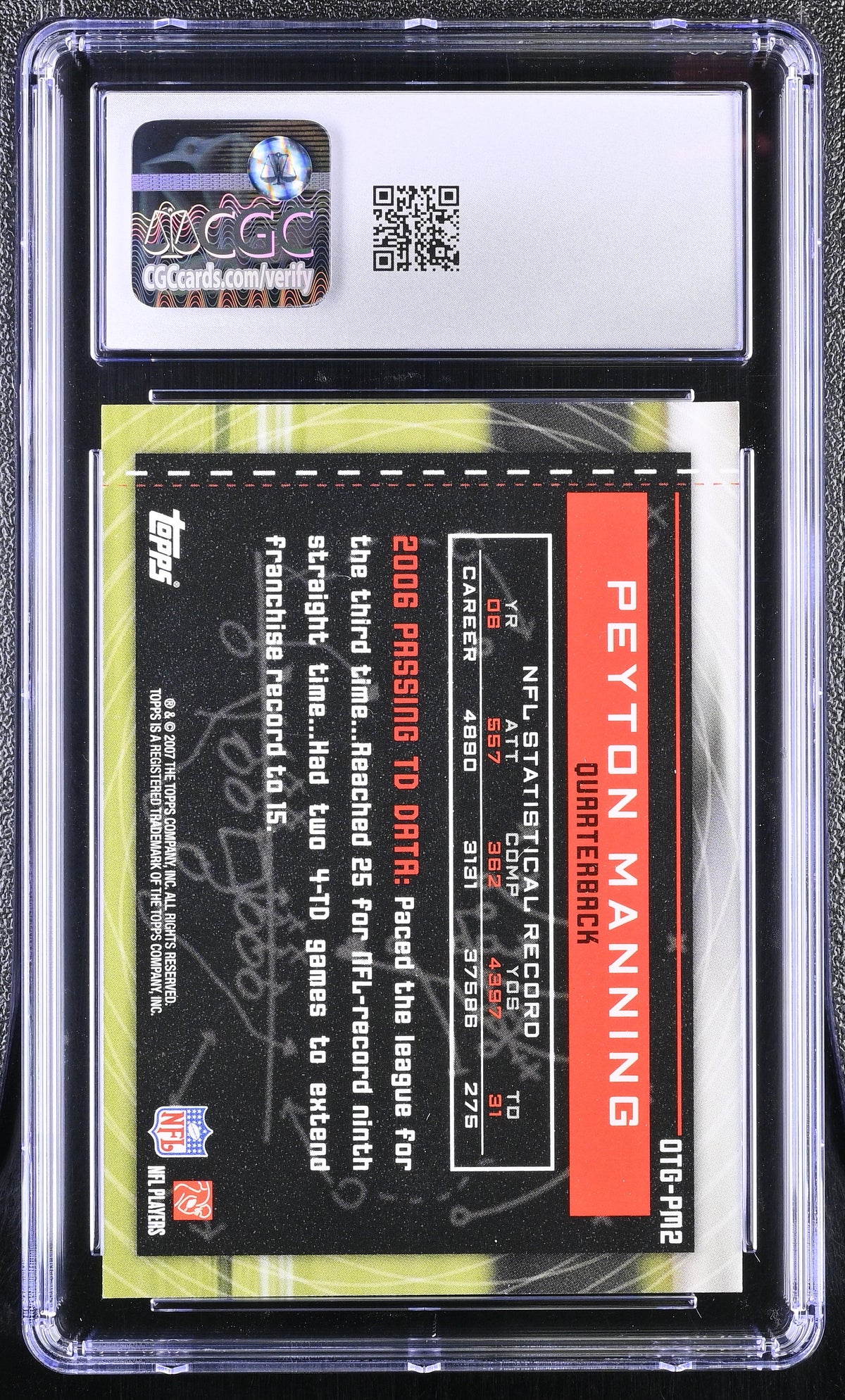 2007 Topps Peyton Manning Own The Game #OTG-PM2 CGC 9.5 Indianapolis Colts