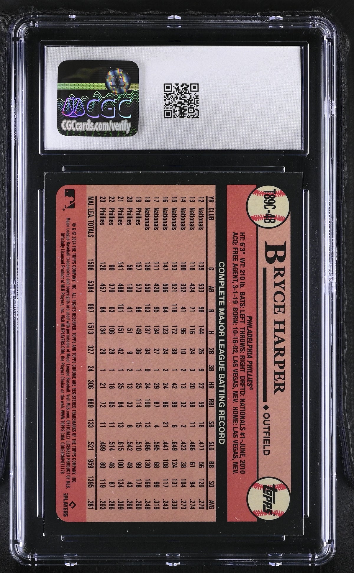 2024 Topps Bryce Harper '89 Silver Pack #T89C-48 CGC 9 Philadelphia Phillies