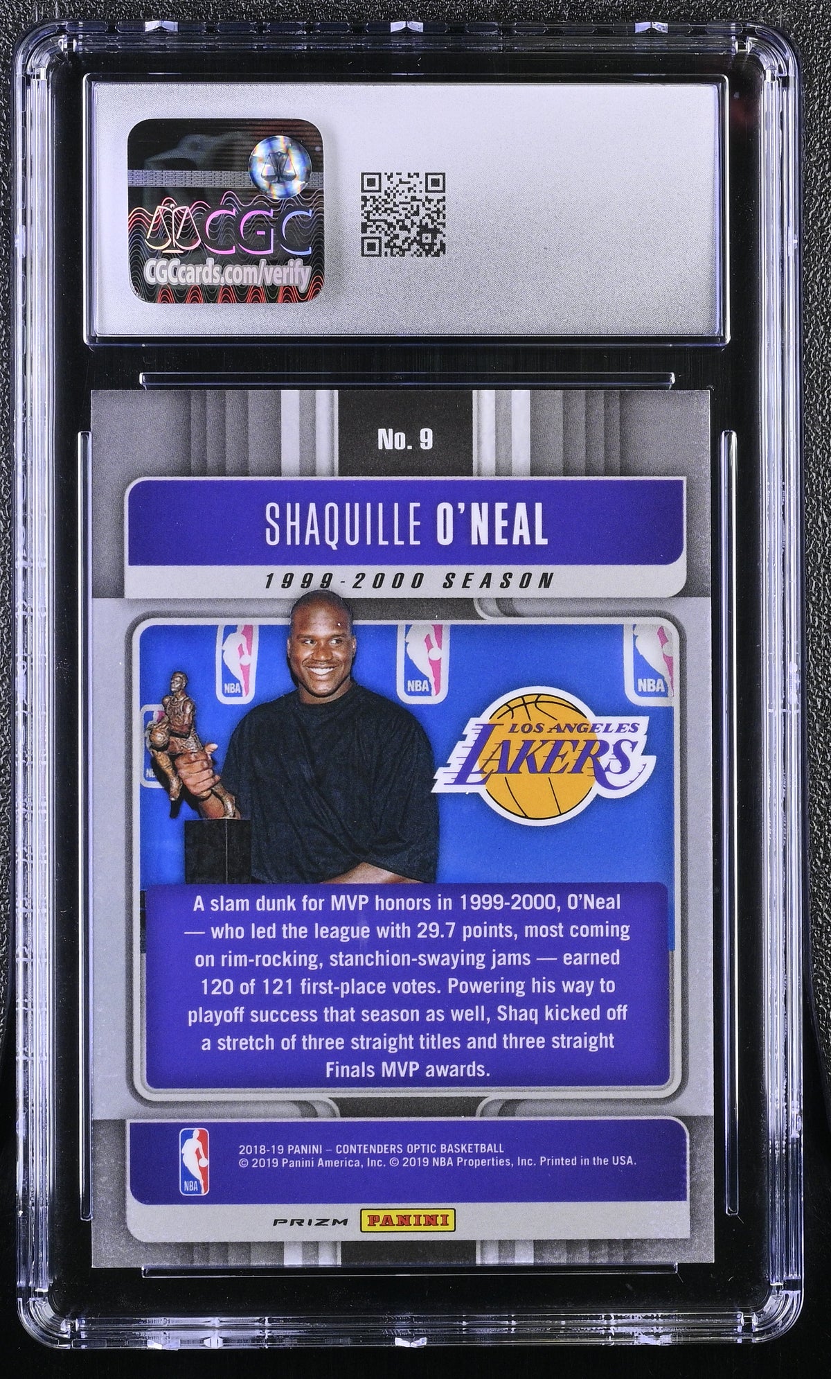 2018-19 Panini Contenders Optic Shaquille O'Neal Historic MVPs #9 CGC 9.5 Lakers