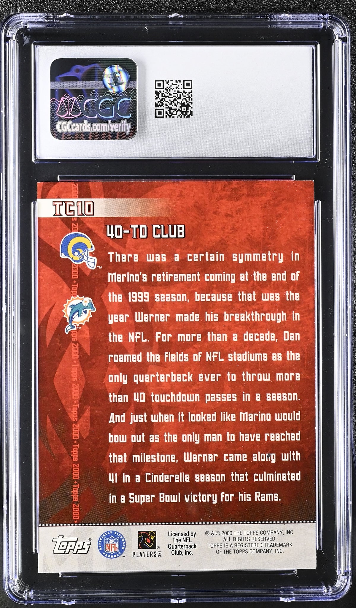 2000 Topps Combos Kurt Warner/Dan Marino #TC10 CGC 9.5