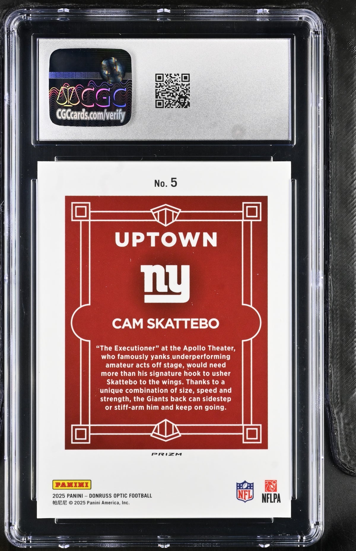 2025 Donruss Optic Cam Skattebo Rookie Uptown #5 CGC 9 New York Giants