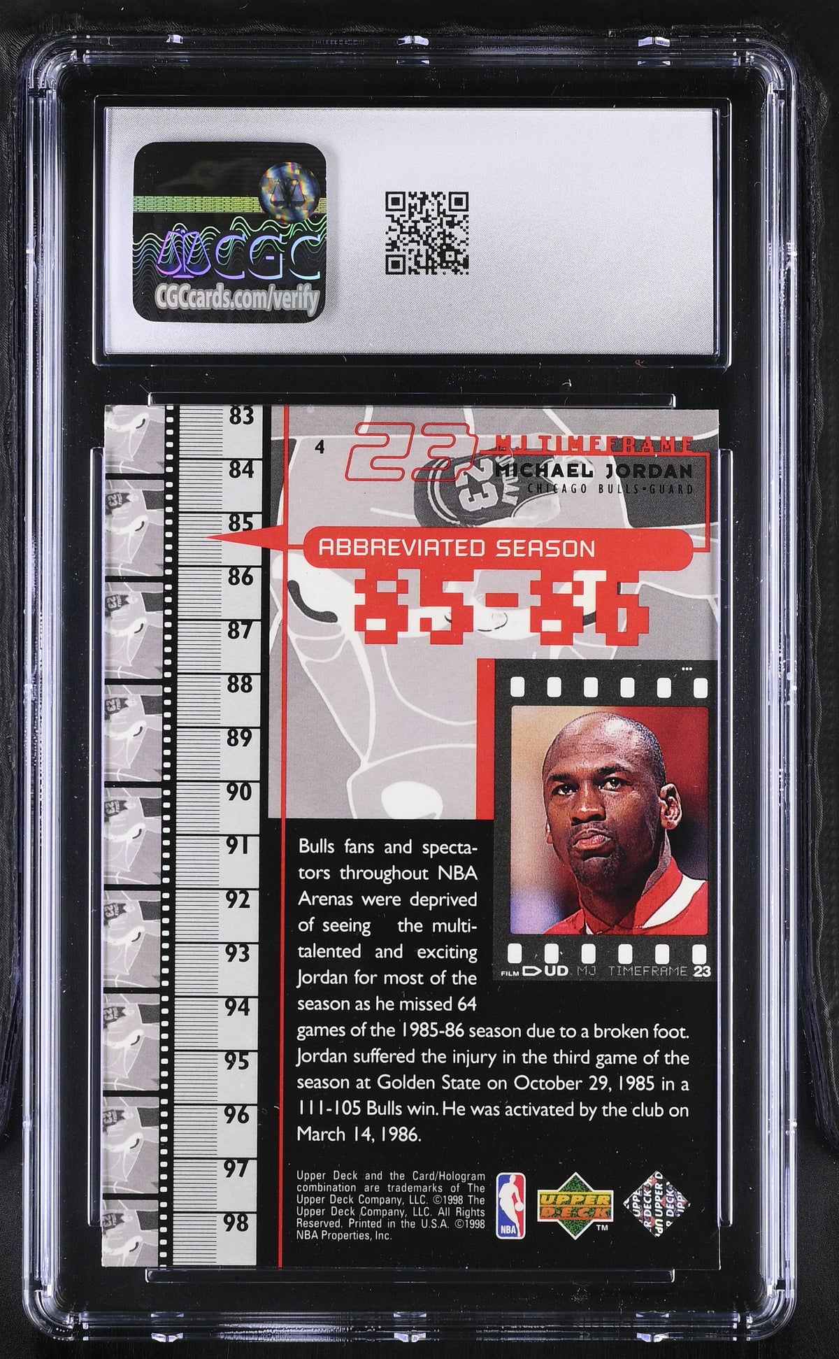 1998 Upper Deck MJ Living Legend Michael Jordan #4 CGC 9 Chicago Bulls