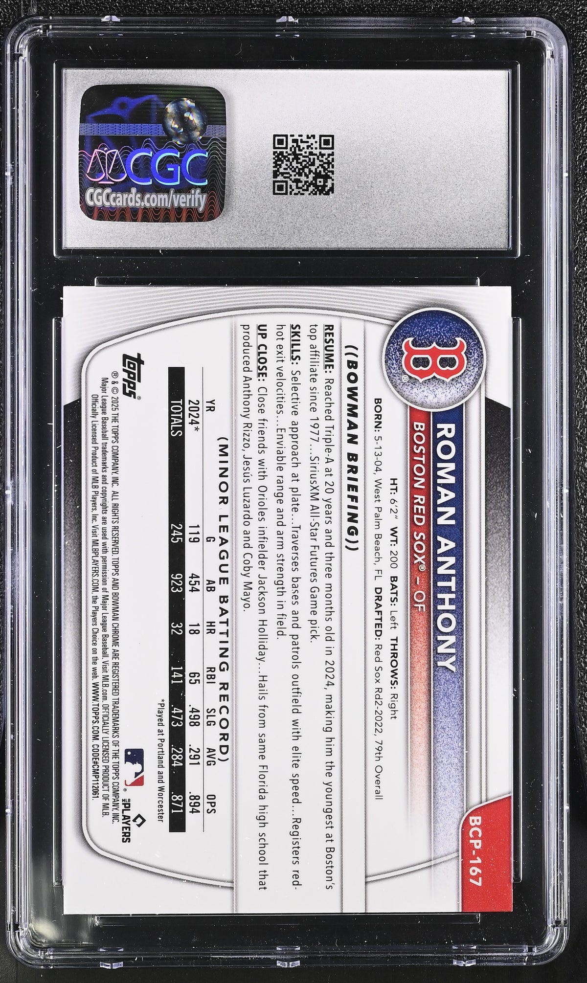 2025 Bowman Chrome Roman Anthony Geometric Refractor /499 #BCP-167 CGC 10