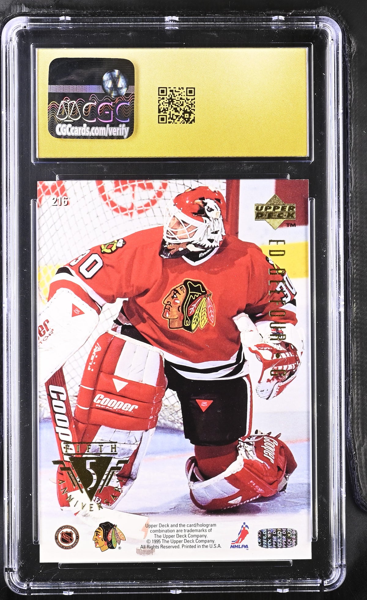 1995-96 Upper Deck Ed Belfour 5th Anniversary Rookie #216 CGC 10 Pristine