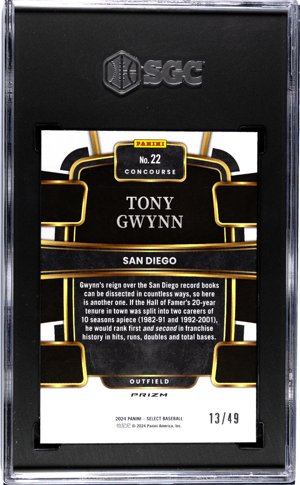 2024 Panini Select Tony Gwynn Neon Green Prizm /49 #22 SGC 10 San Diego Padres