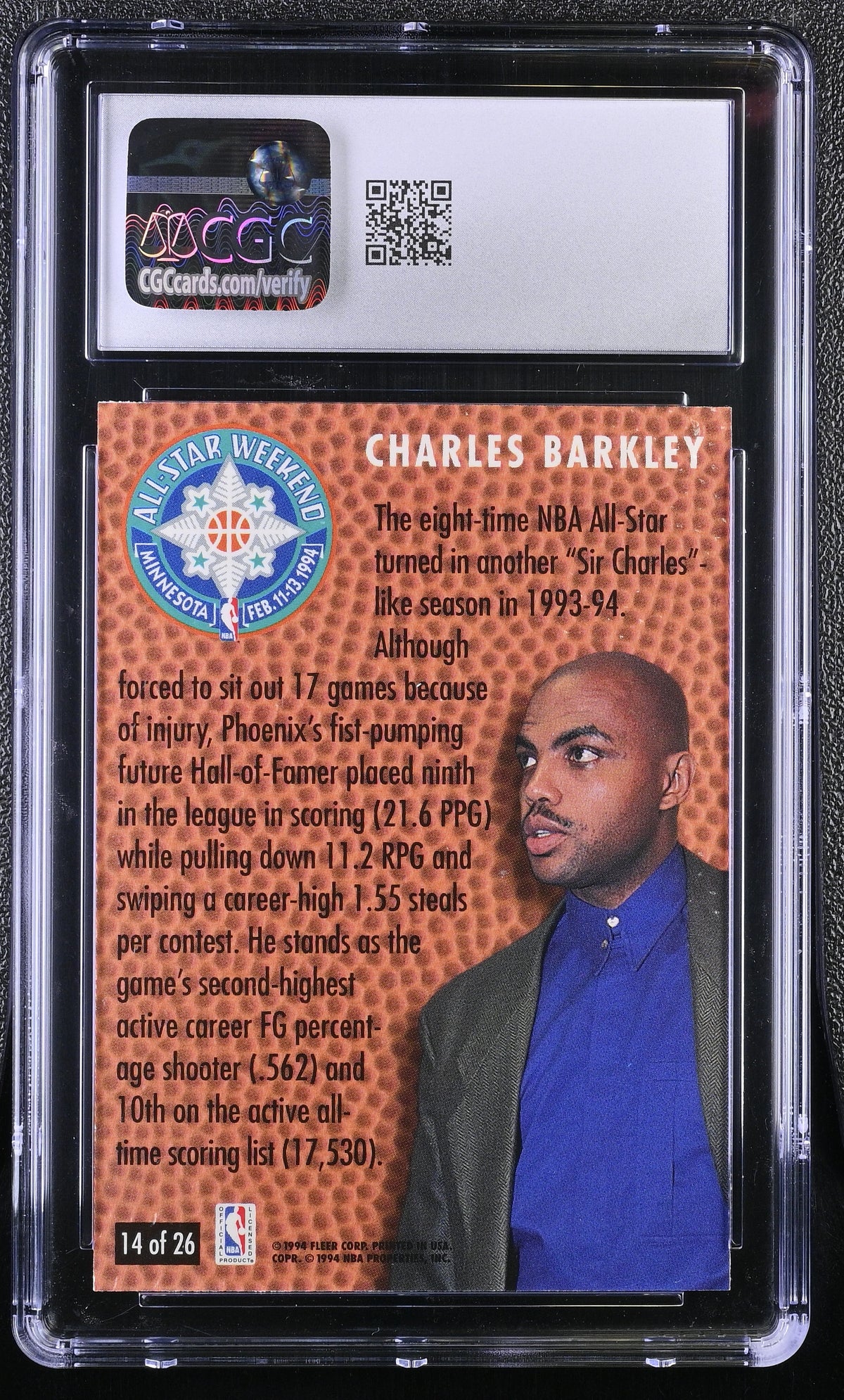 1994-95 Fleer Charles Barkley NBA All-Stars #14 CGC 9.5 Phoenix Suns