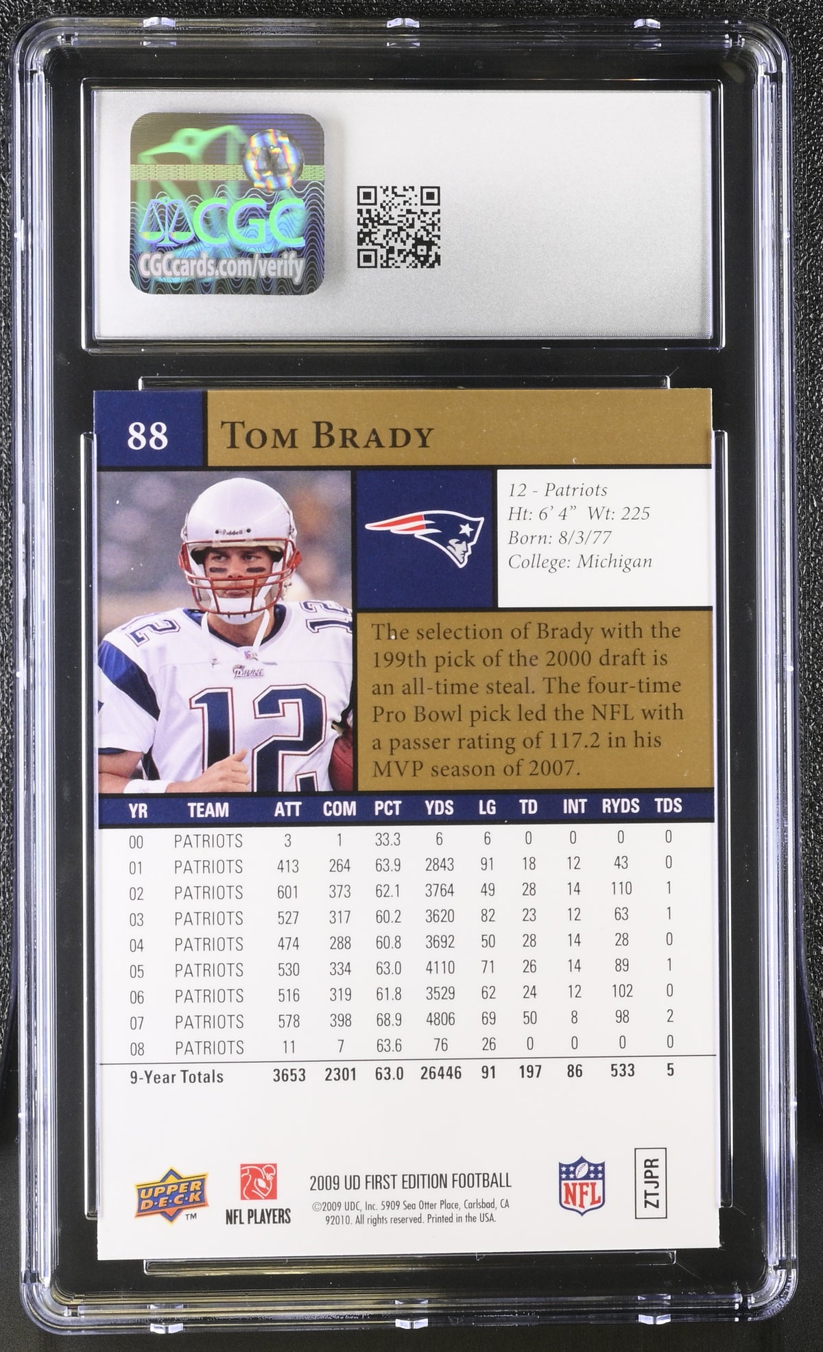 2009 Upper Deck First Edition Tom Brady #88 CGC 9 New England Patriots