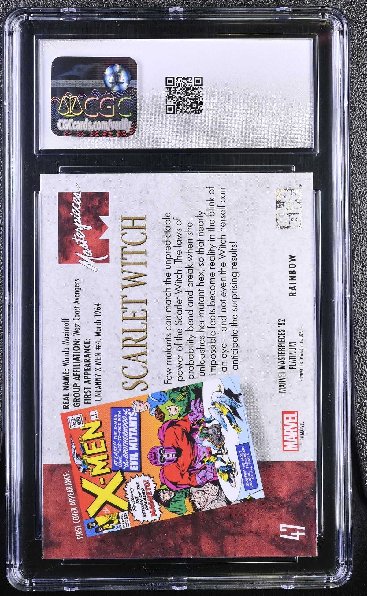 2024 Upper Deck Marvel Masterpieces '92 Scarlet Witch #47 Rainbow CGC 10