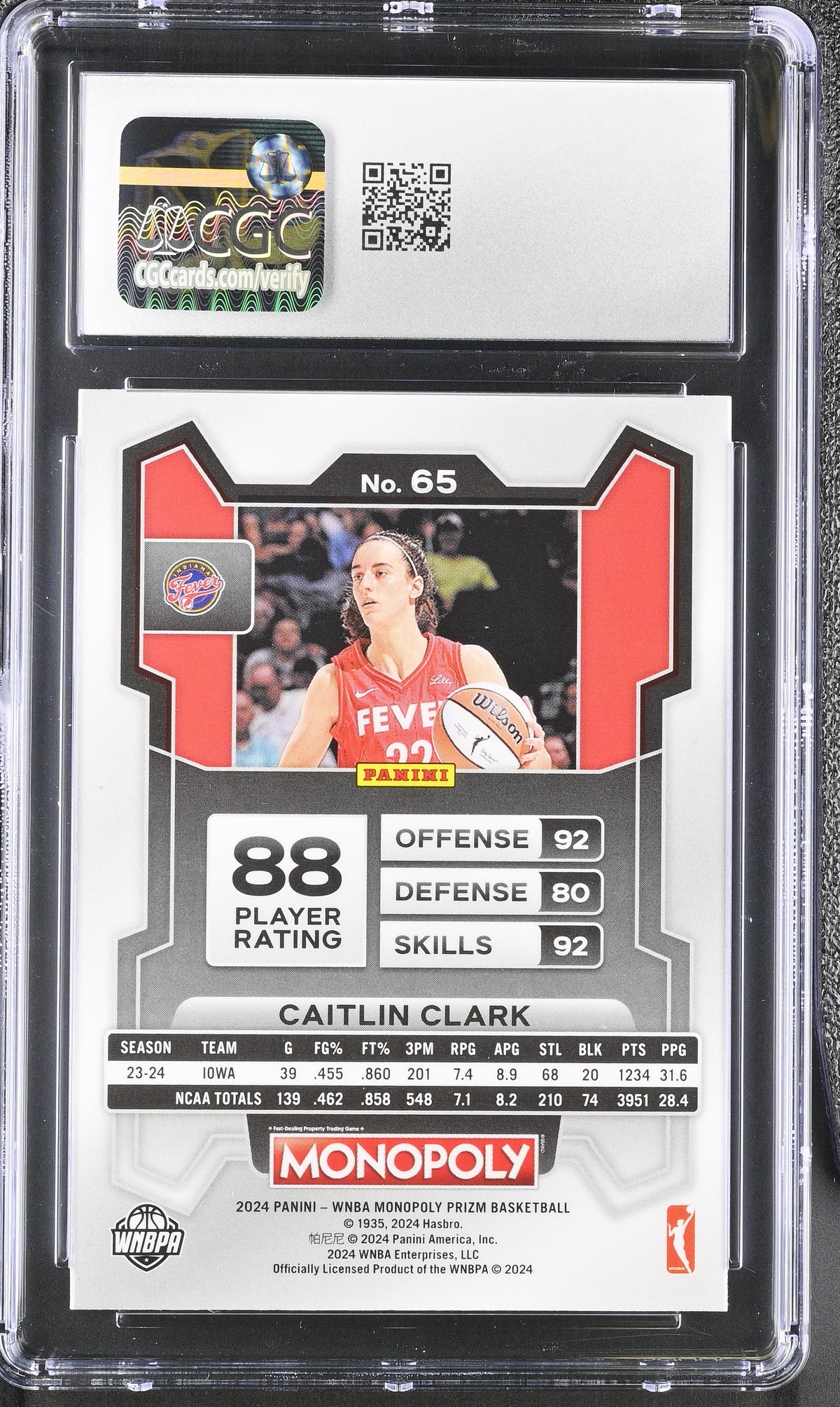 2024 Panini Prizm Monopoly Caitlin Clark WNBA #65 CGC 10 Indiana Fever