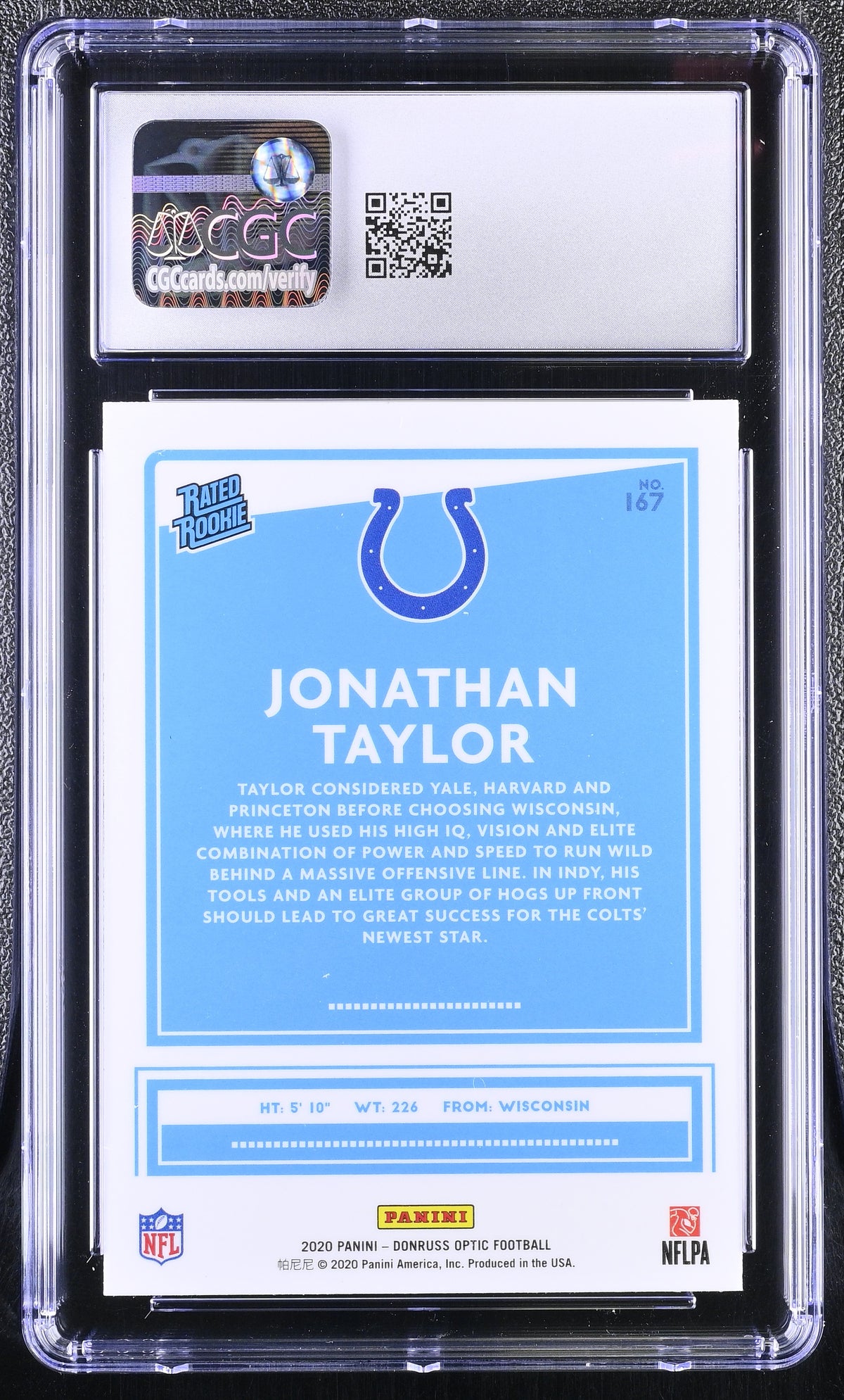 2020 Donruss Optic Jonathan Taylor Rookie #167 CGC 9.5 Indianapolis Colts