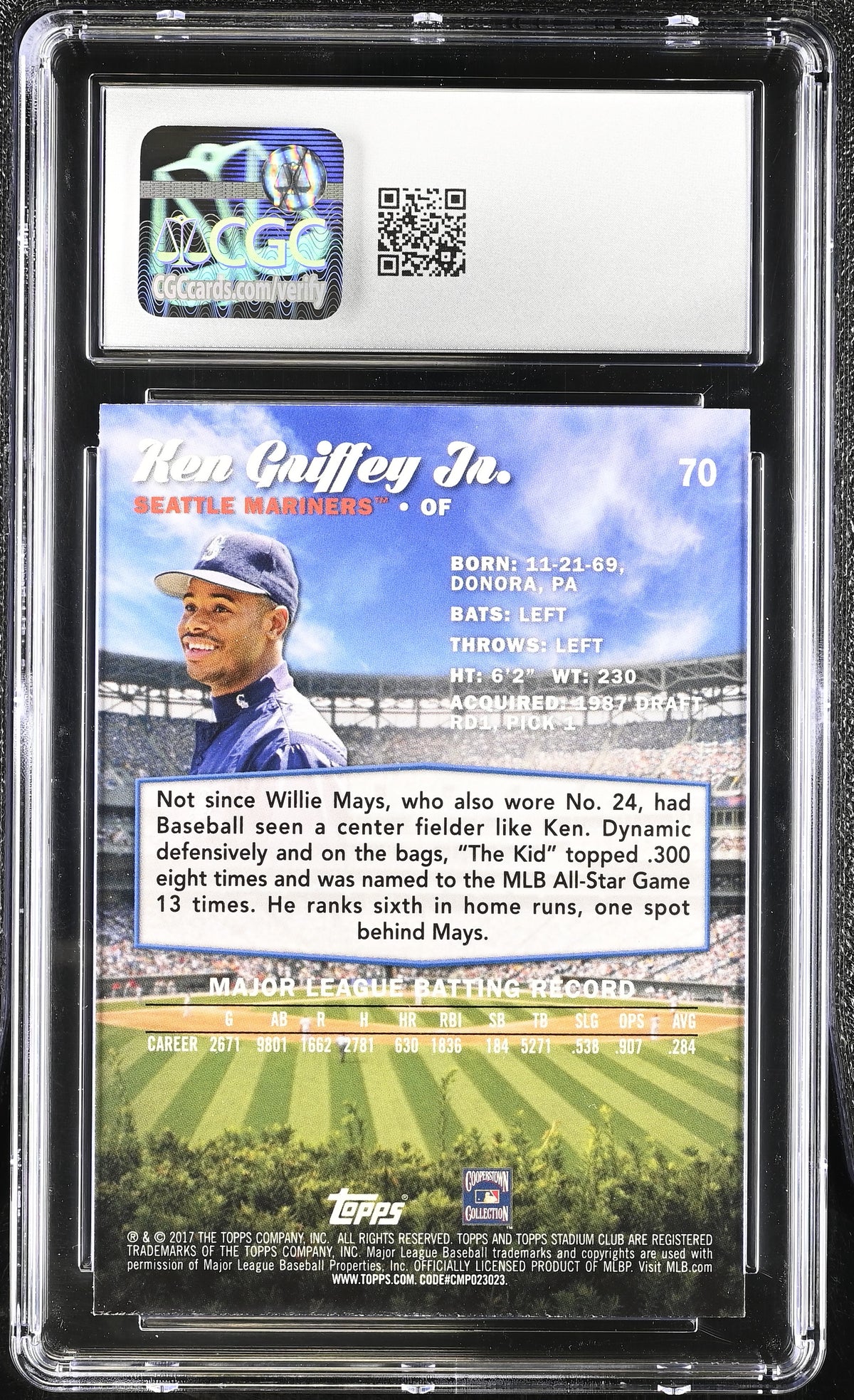 2017 Stadium Club Ken Griffey Jr. #70 CGC 10 Seattle Mariners