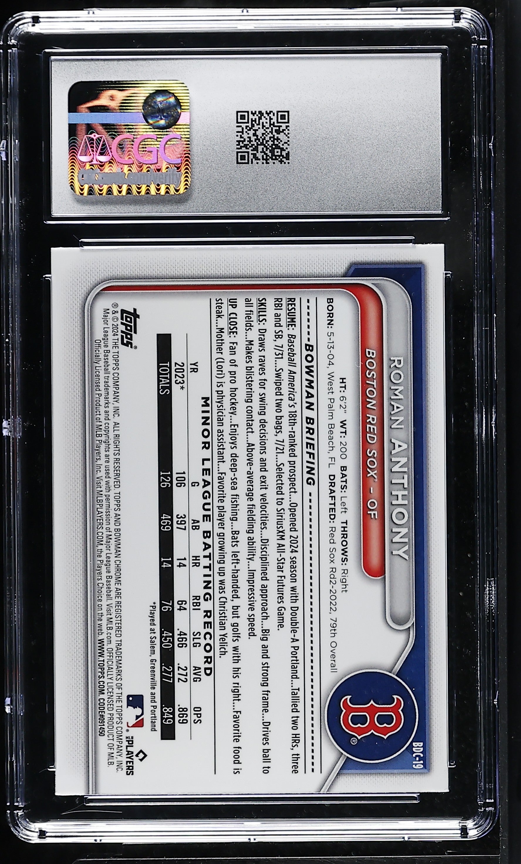 2024 Bowman Draft Roman Anthony #BDC-19 Chrome CGC 9.5
