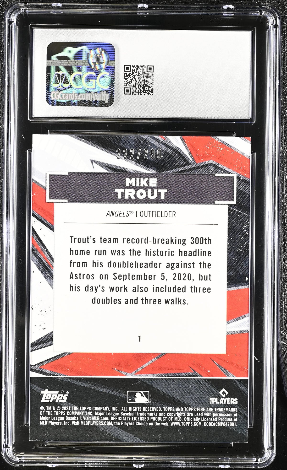 2021 Topps Fire Mike Trout Orange #1 CGC 9.5 Los Angeles Angels