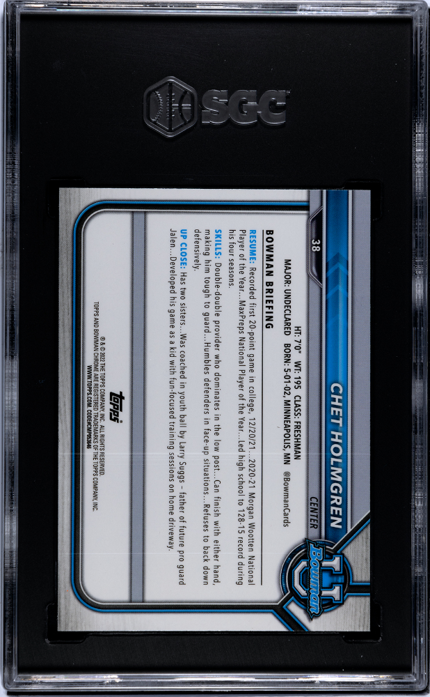 2021 Bowman University Chet Holmgren Chrome Pink Refractor #38 SGC 9