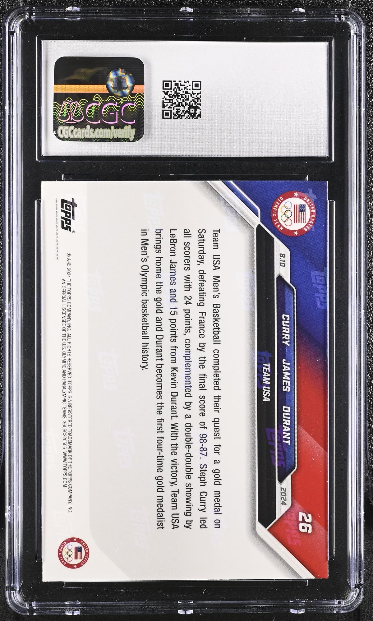 2024 Topps Now Olympic Games Kevin Durant LeBron James Stephen Curry #26 CGC 10