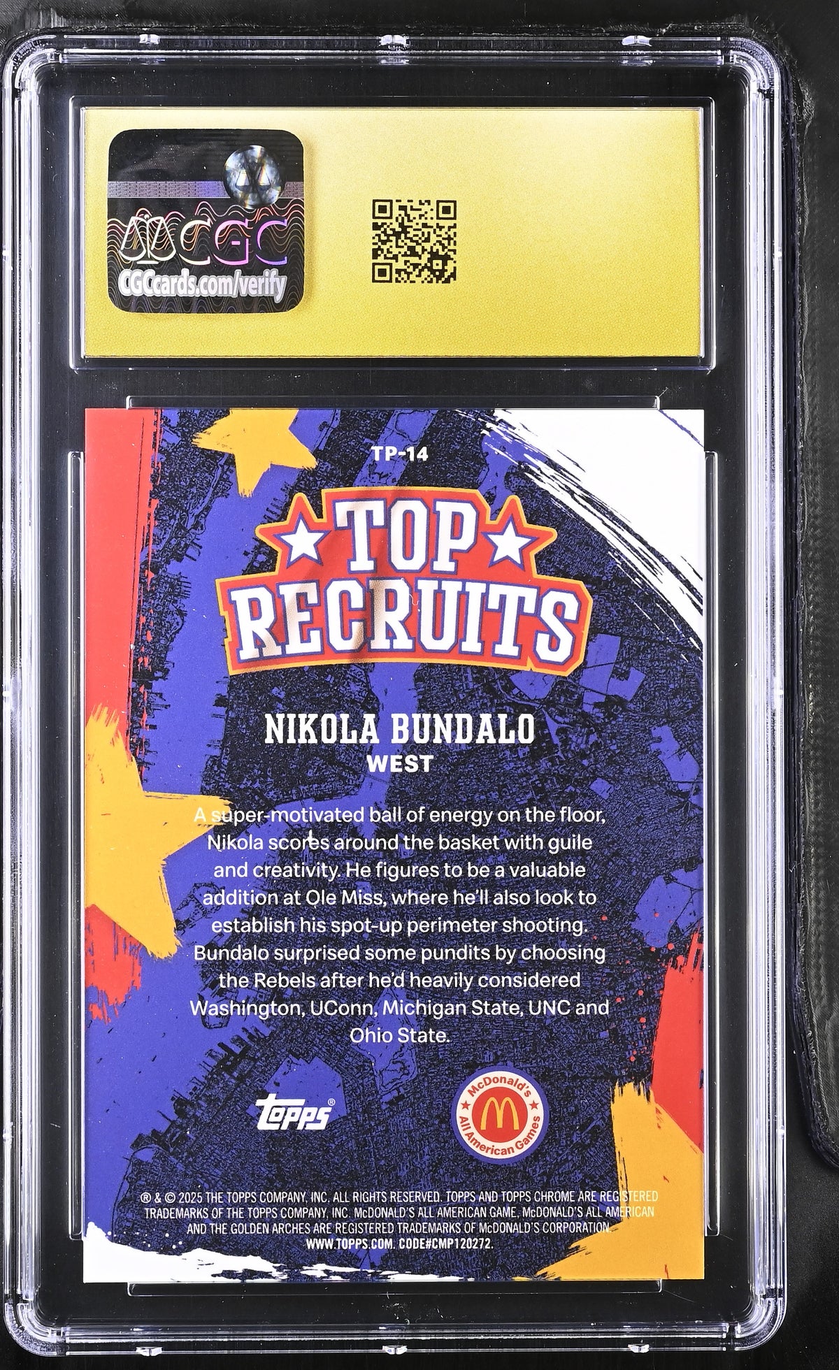 2025 Topps Chrome Mcdonald's Nikola Bundalo Gold /50 Rookie Top Recruits CGC 10