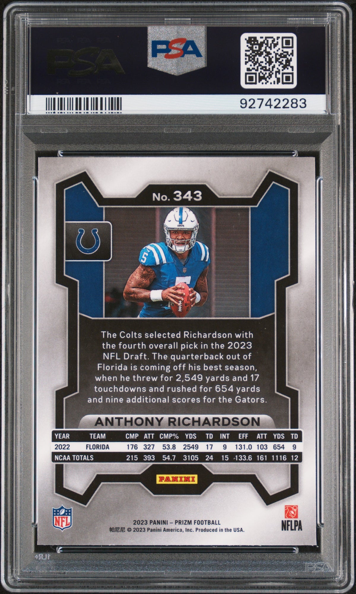 2023 Panini Prizm Anthony Richardson Rookie #343 PSA 9 Indianapolis Colts
