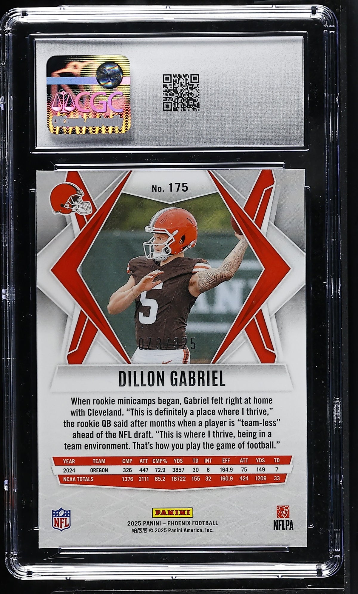 2025 Panini Phoenix Dillon Gabriel Light Blue Lava #175 CGC 9.5