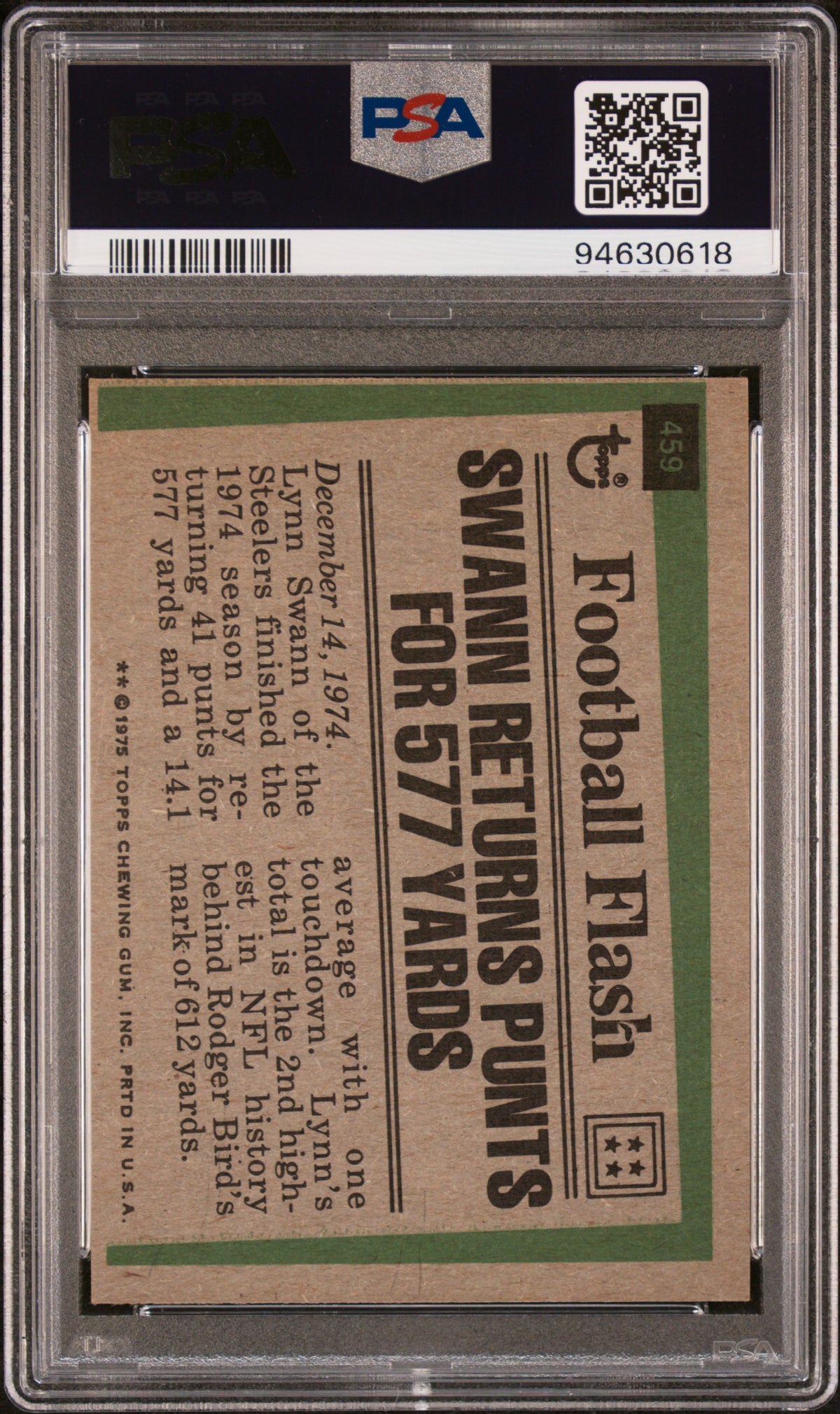 1975 Topps Lynn Swann Highlights Rookie #459 PSA 5 Pittsburgh Steelers