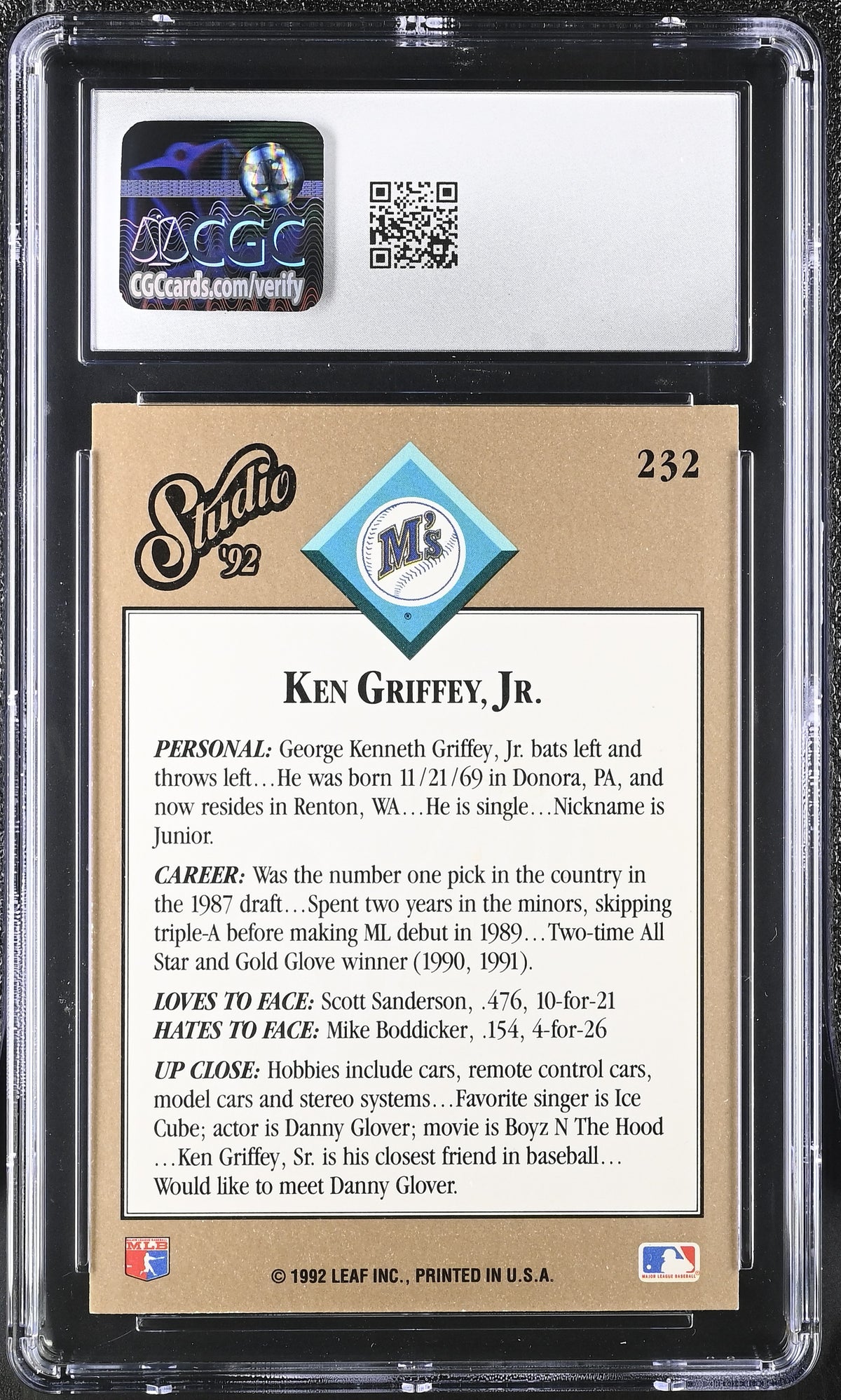 1992 Studio Ken Griffey Jr. #232 CGC 9 Seattle Mariners
