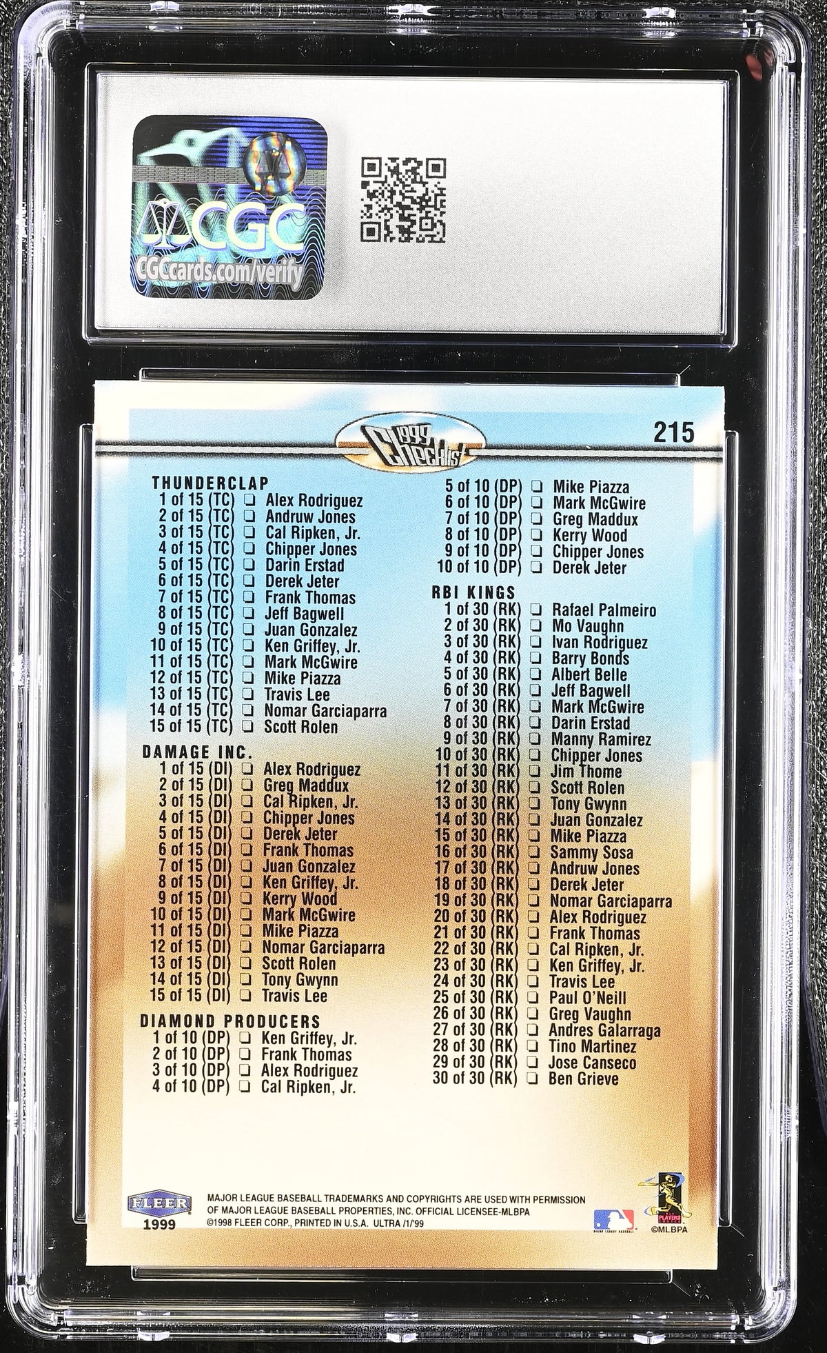 1999 Fleer Ultra Ken Griffey Jr. #215 CGC 9