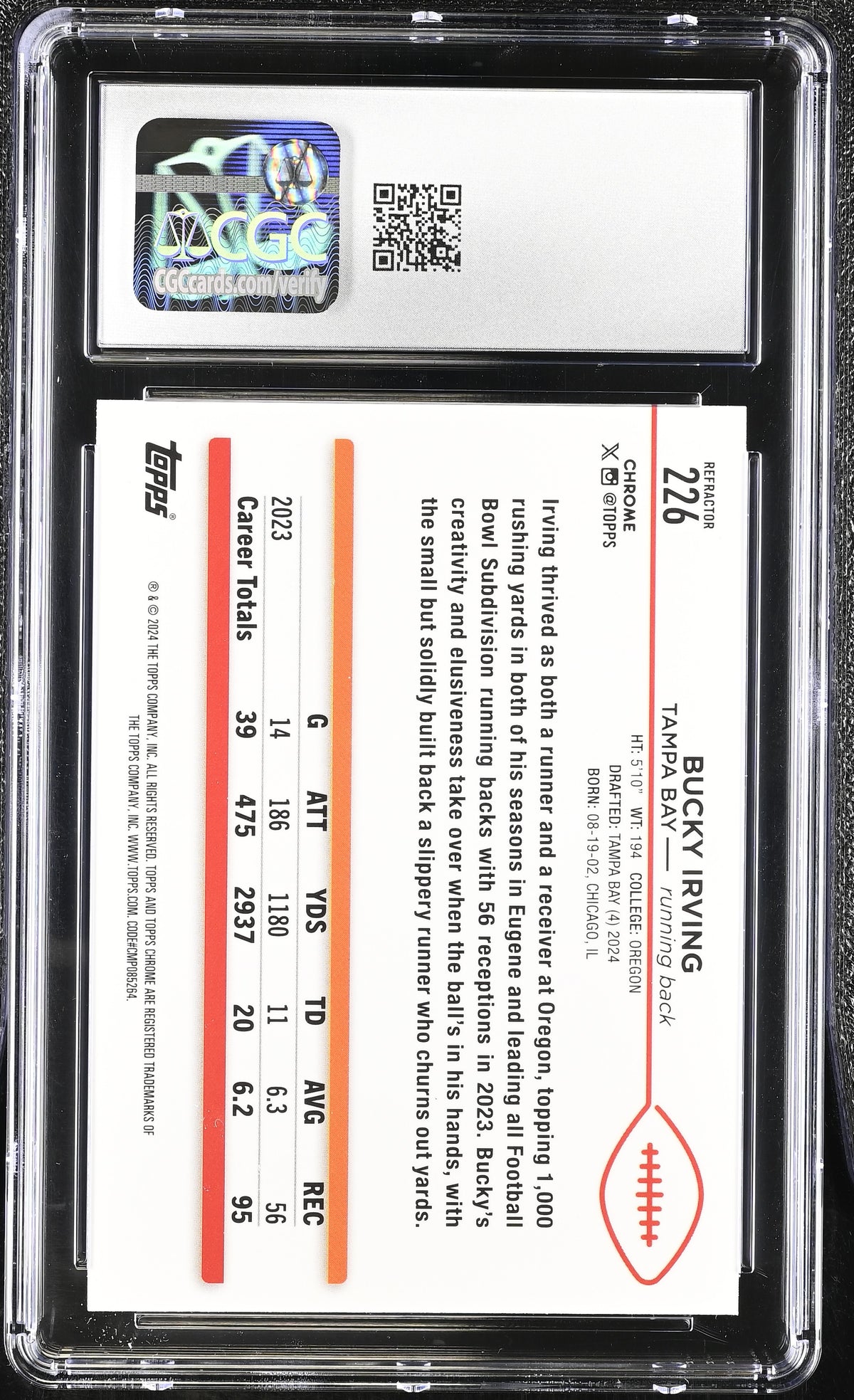 2024 Topps Chrome Bucky Irving Refractor Rookie #226 CGC 9.5 Buccaneers