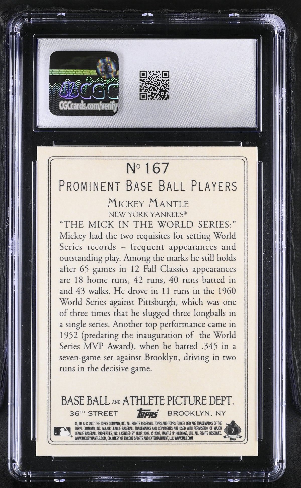 2007 Topps Turkey Red Mickey Mantle #167 CGC 9.5 New York Yankees