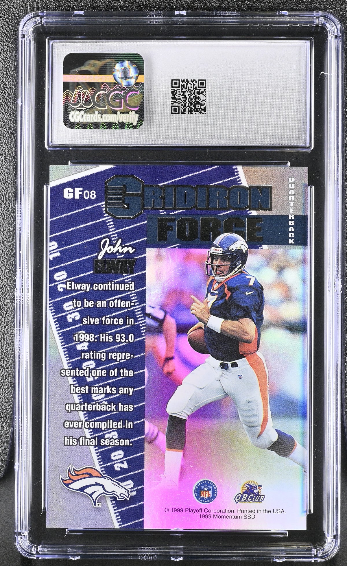 1999 Playoff Momentum SSD John Elway Gridiron Force #GF08 CGC 9.5 Denver Broncos