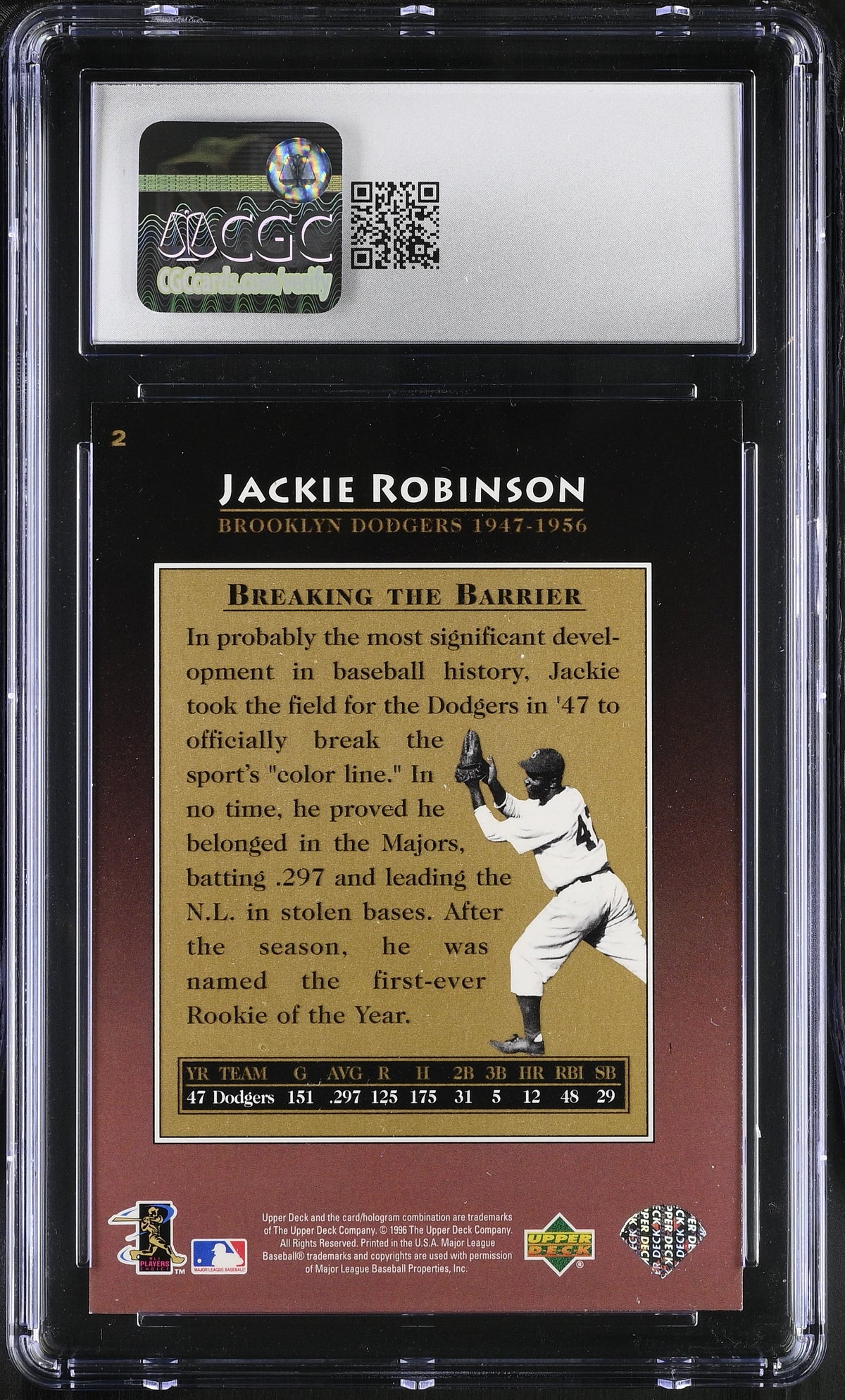 1997 Upper Deck Jackie Robinson #2 CGC 9.5 Brooklyn Dodgers