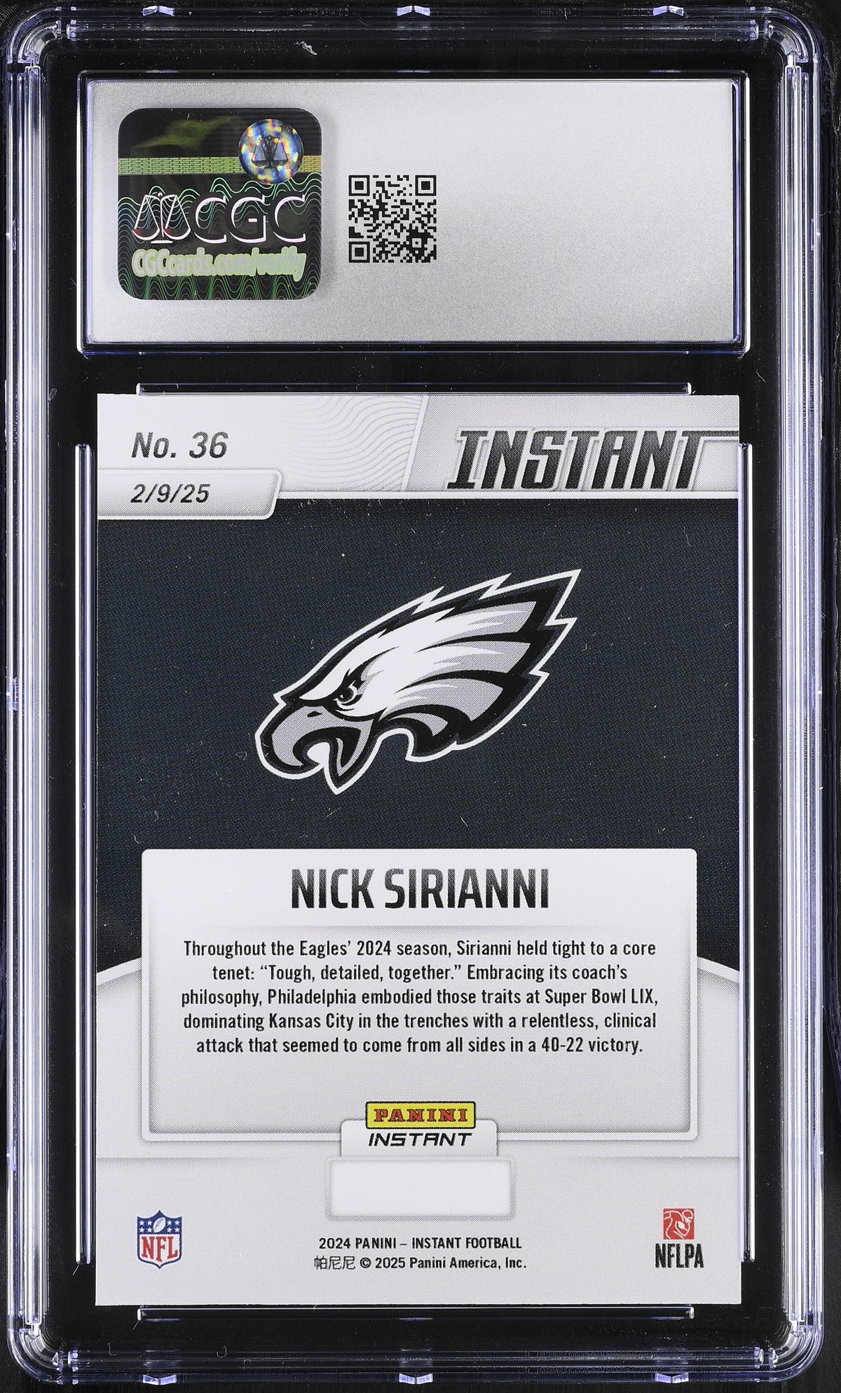 2024 Panini Instant LIX Champions Nick Sirianni Philadelphia Eagles #36 CGC 10