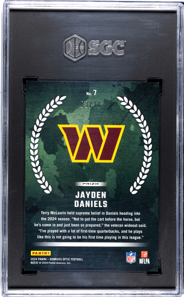 2024 Donruss Optic Jayden Daniels Rookie Recruits Gold /10 #7 SGC 10 Commanders