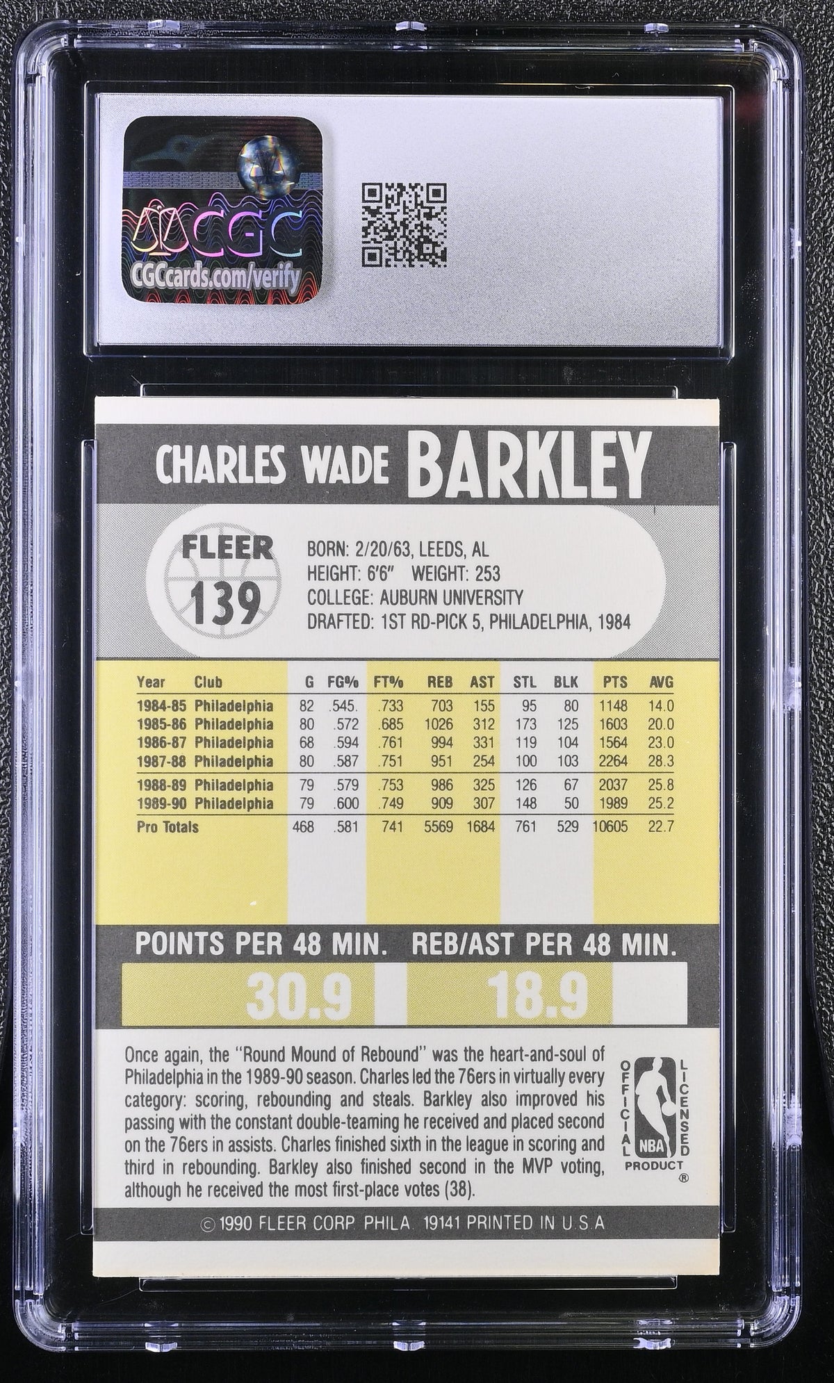 1990-91 Fleer Charles Barkley #139 CGC 9.5