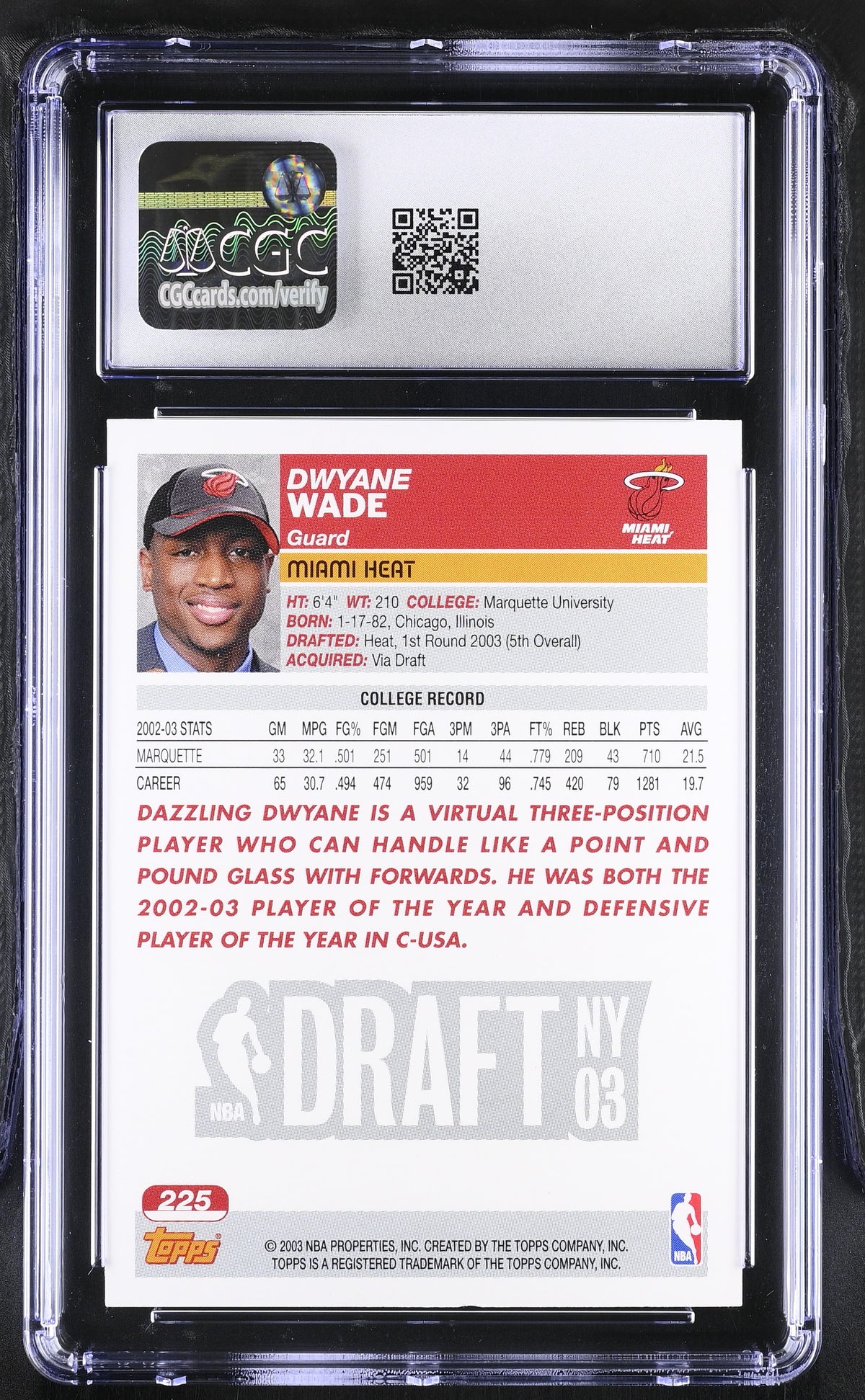 2003-04 Topps Dwyane Wade Rookie #225 CGC 7 Miami Heat