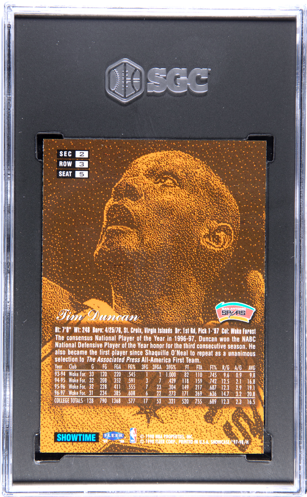 1997 Flair Showcase Tim Duncan #5 Row 3 SGC 8